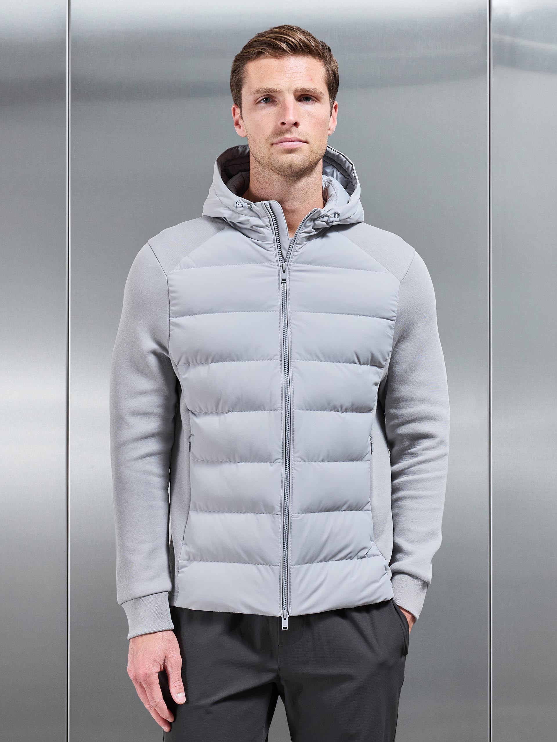 Hybrid Technical Puffer Windbreaker in Mid Grey