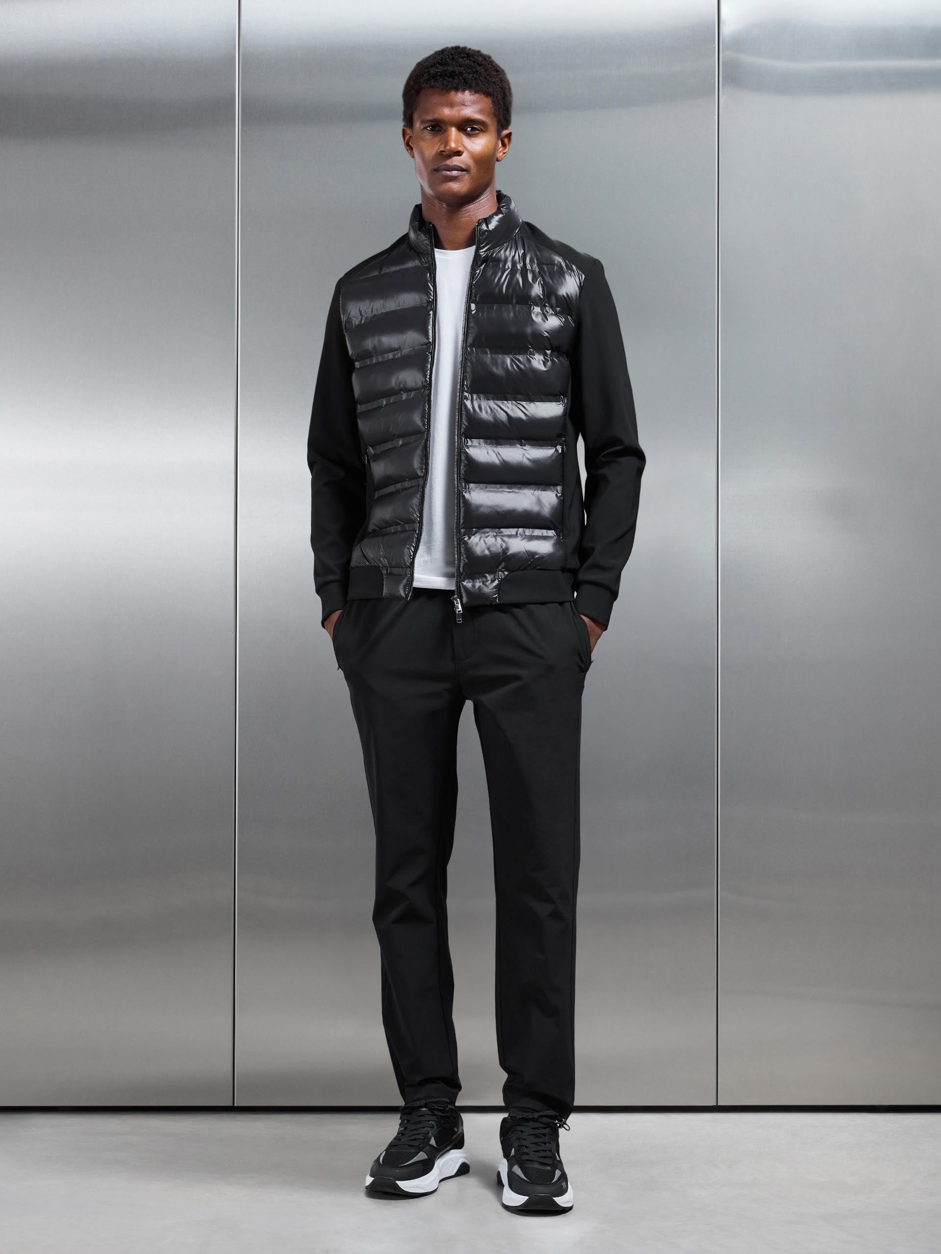 Hybrid Zip Through Puffer Jacket in Black
