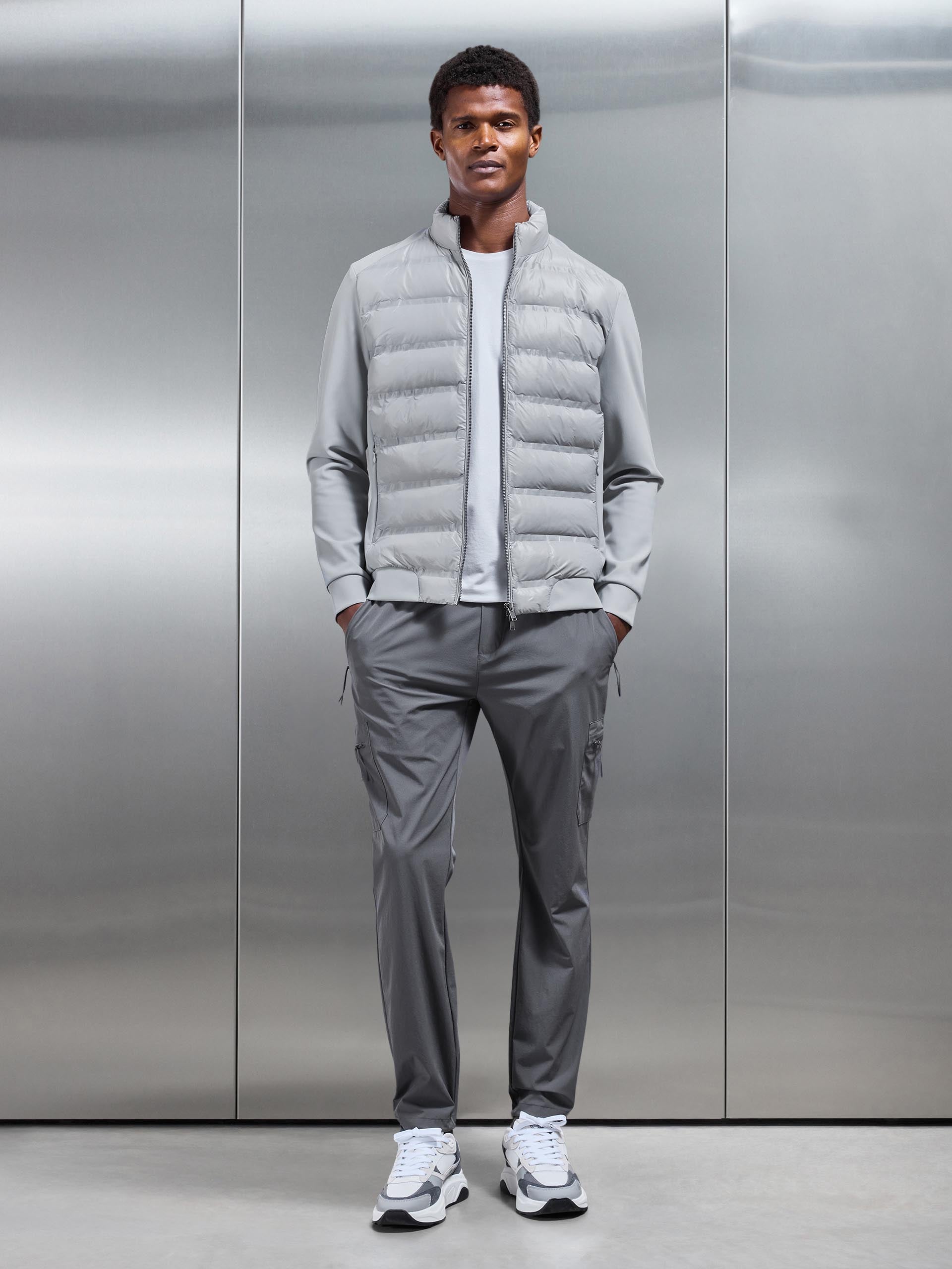 Hybrid Zip Through Puffer Jacket in Mid Grey