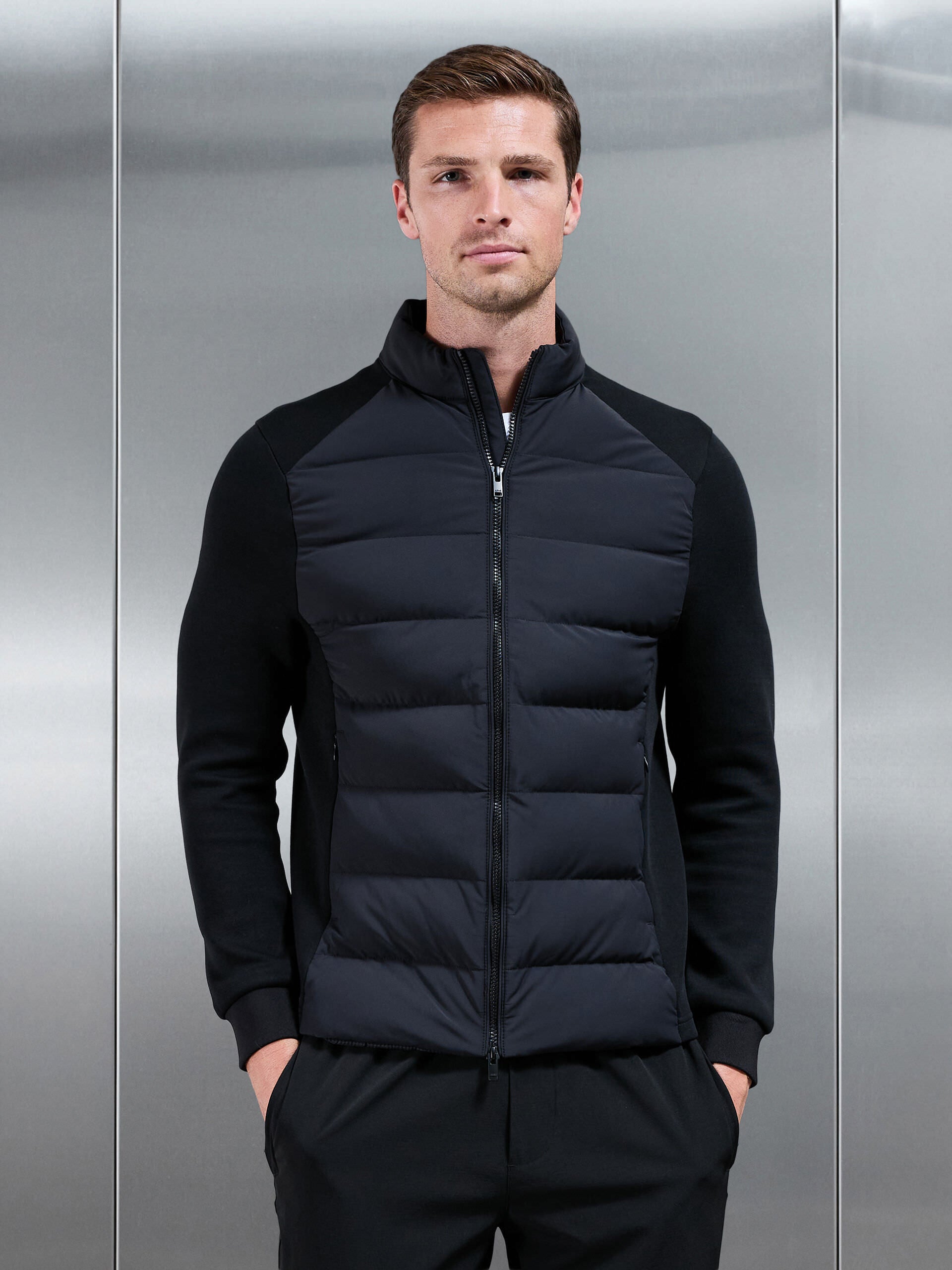 Hybrid Technical Puffer Jacket in Black