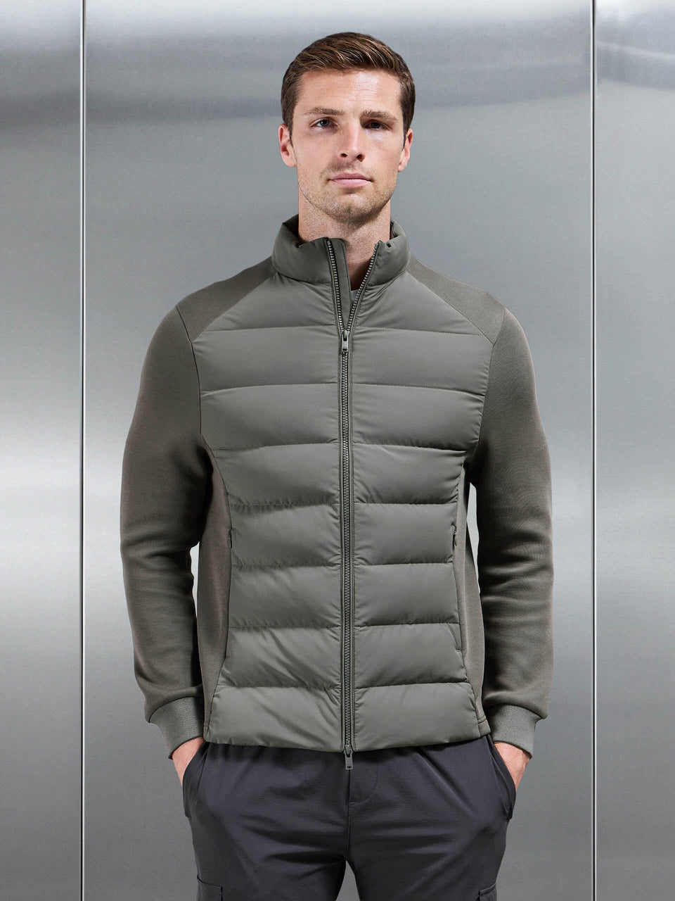 Hybrid Technical Puffer Jacket in Olive