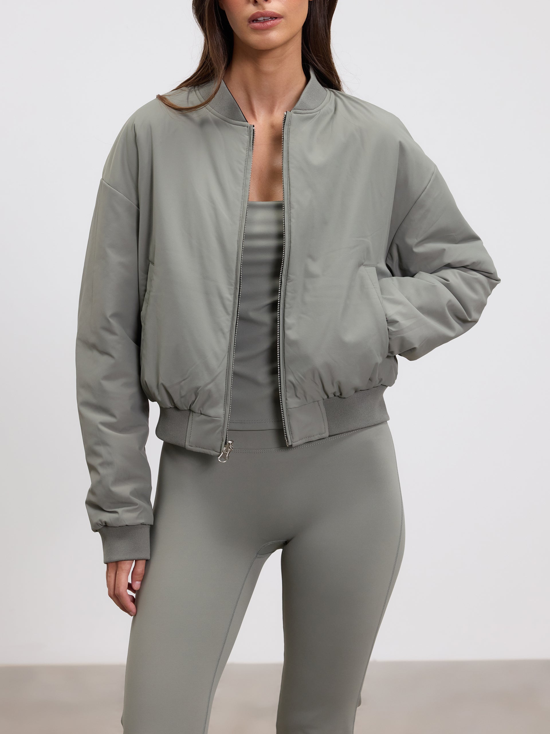 Womens Reversible Bomber Jacket in Black Sage