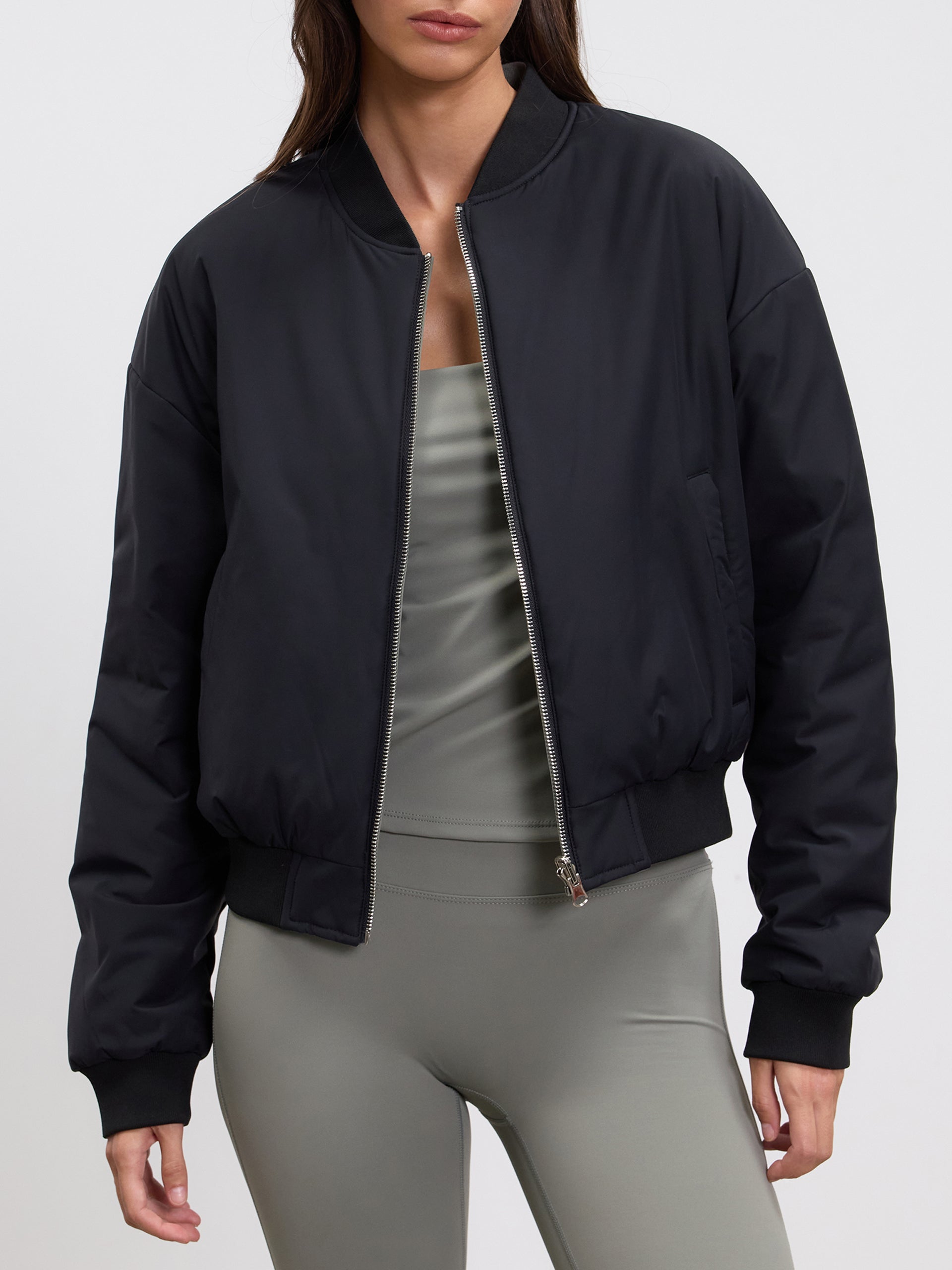 Womens Reversible Bomber Jacket in Black Sage