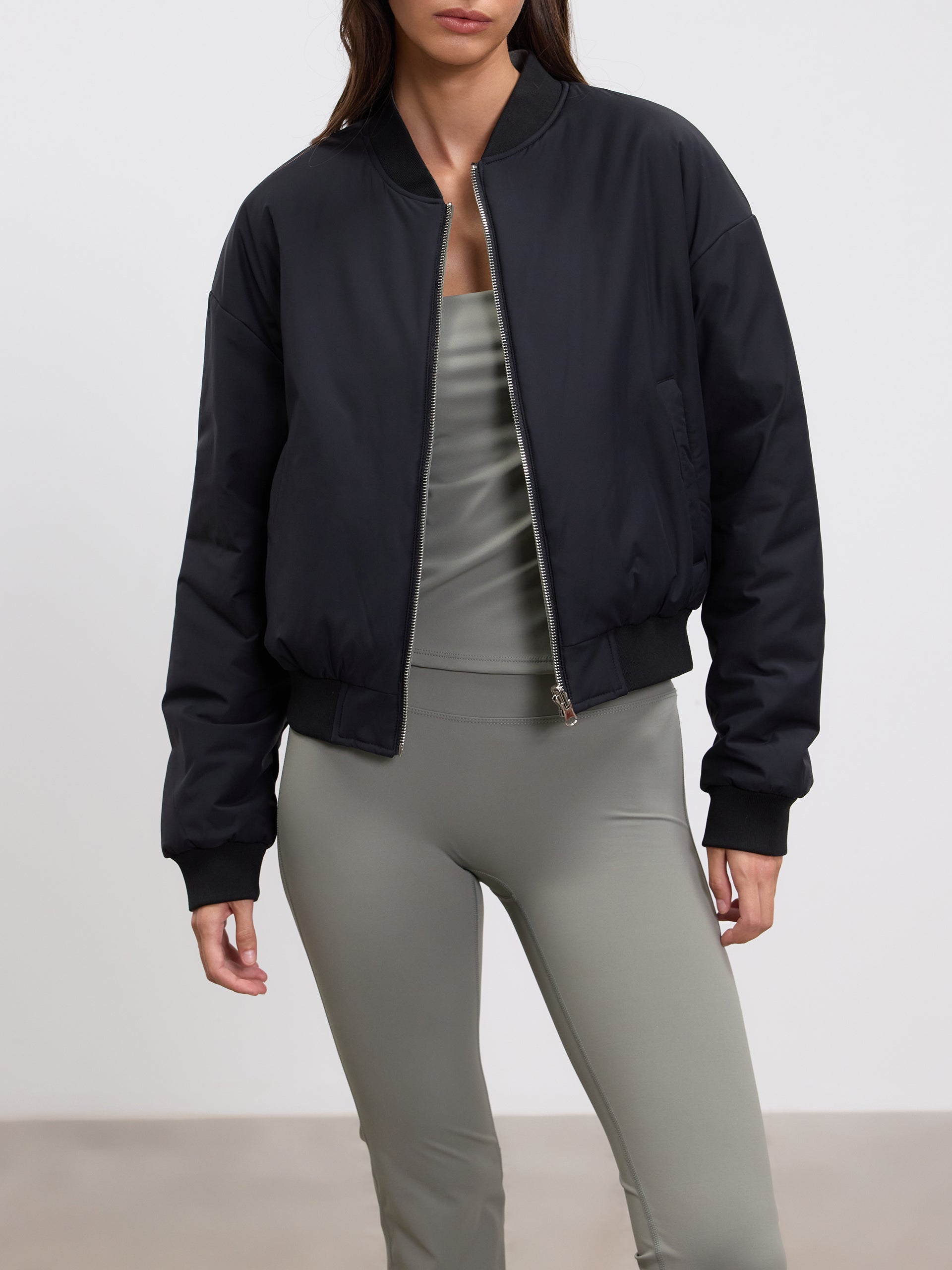 Womens Reversible Bomber Jacket in Black Sage