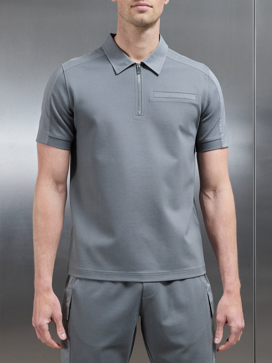 Hybrid Cargo Zip Polo Shirt in Grey