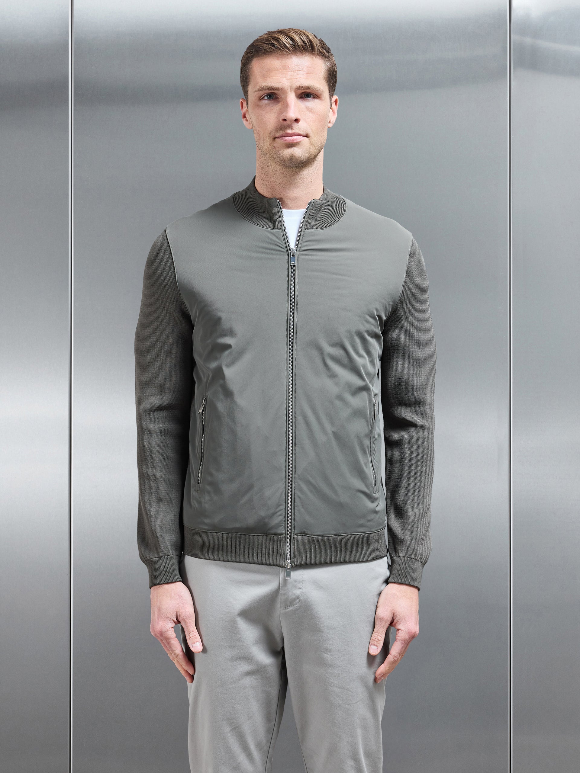Hybrid Knitted Jacket in Olive
