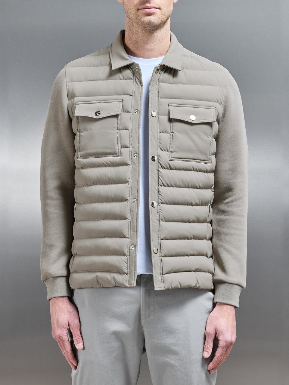 Hybrid Quilted Overshirt in Taupe