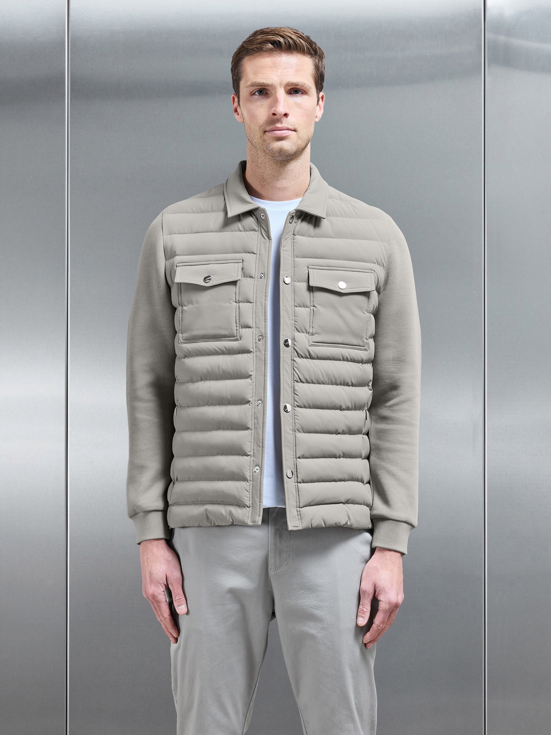 Hybrid Quilted Overshirt in Taupe