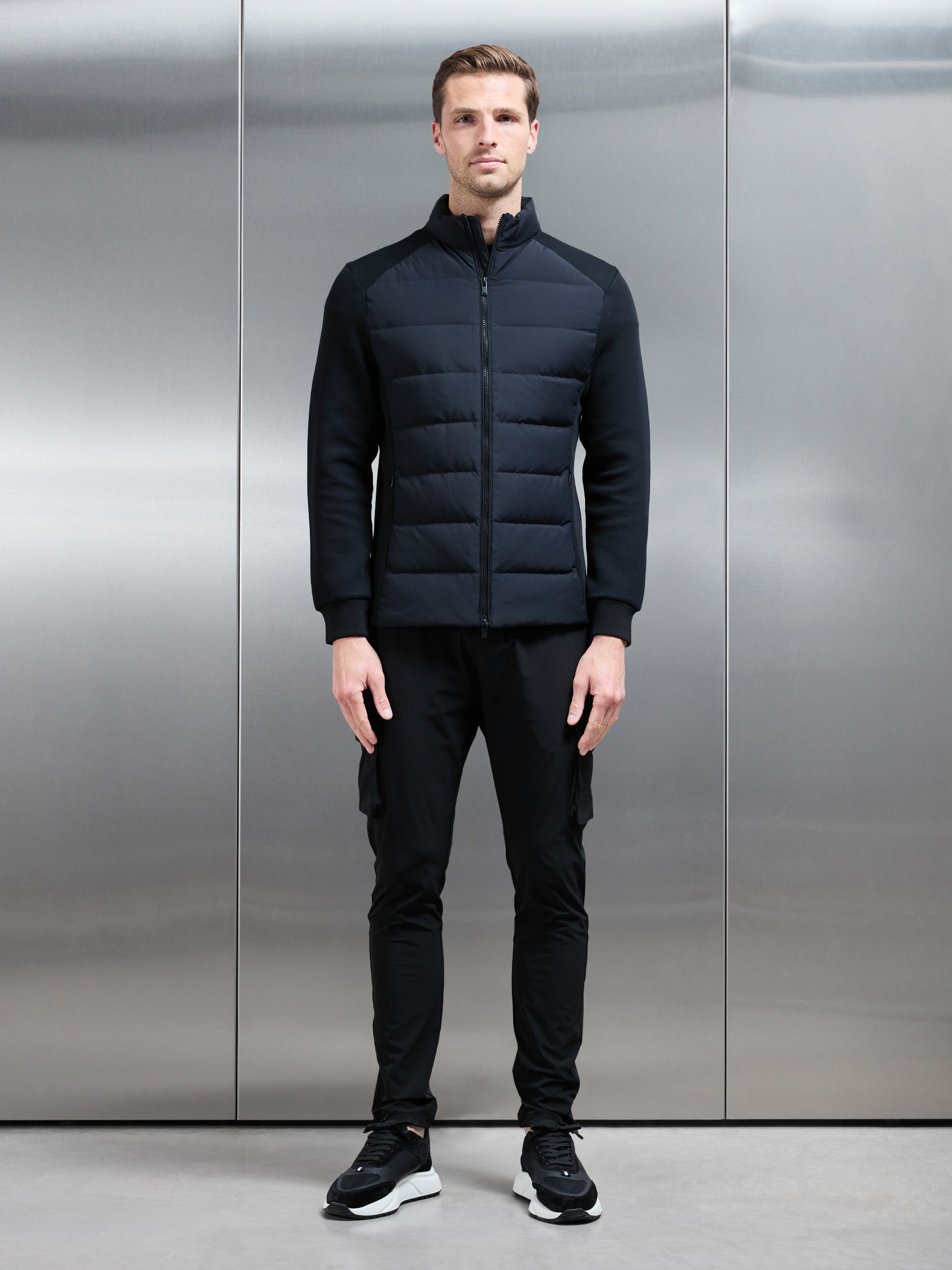 Hybrid Technical Puffer Jacket in Black