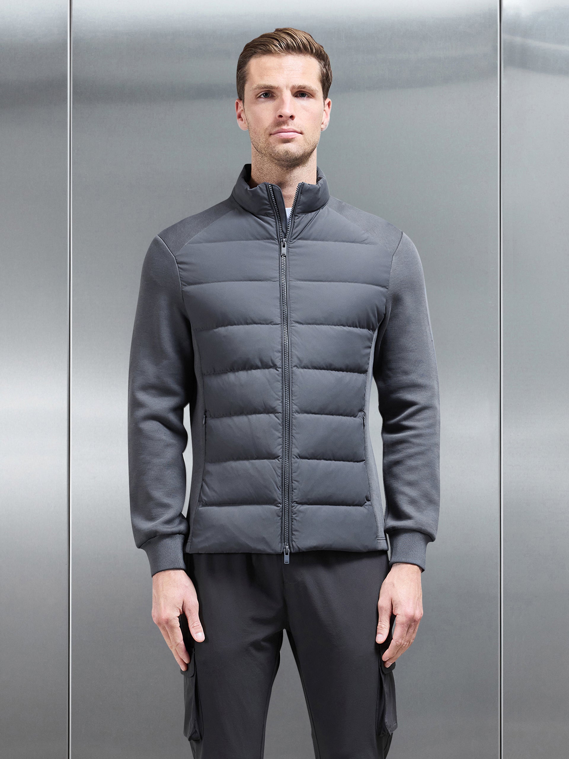 Hybrid Technical Puffer Jacket in Grey