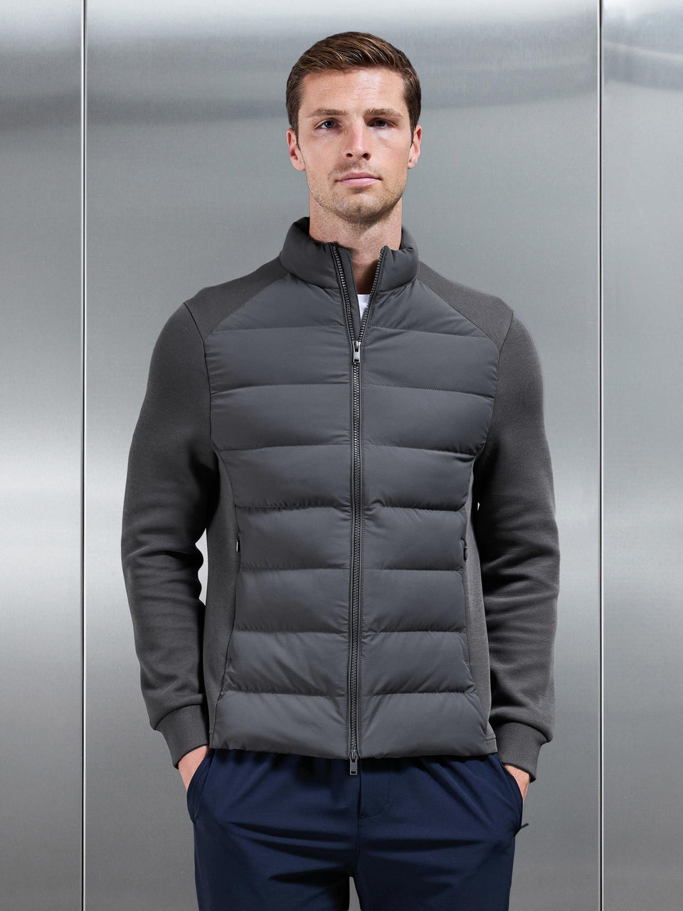 Hybrid Technical Puffer Jacket in Grey