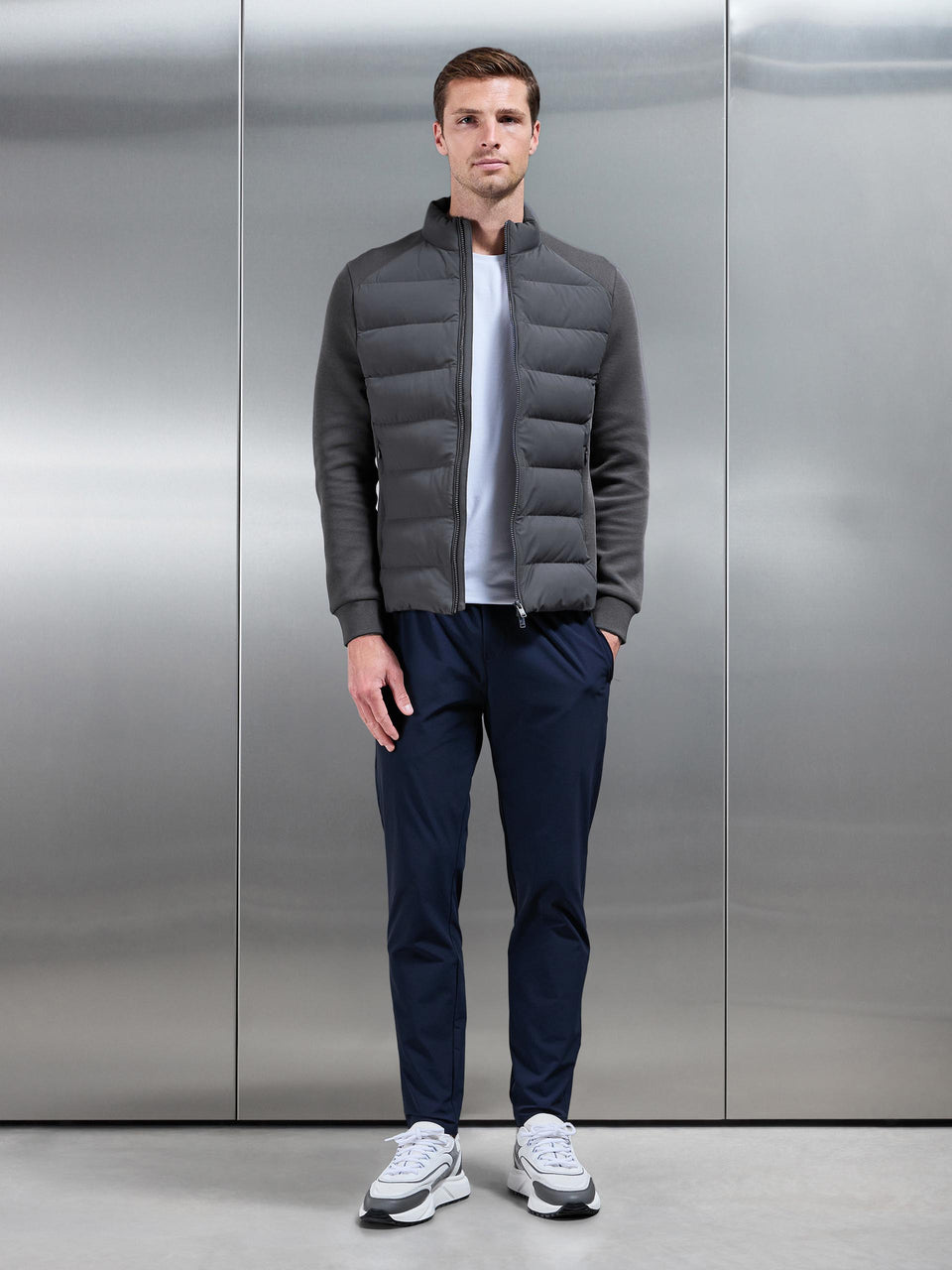Hybrid Technical Puffer Jacket in Grey