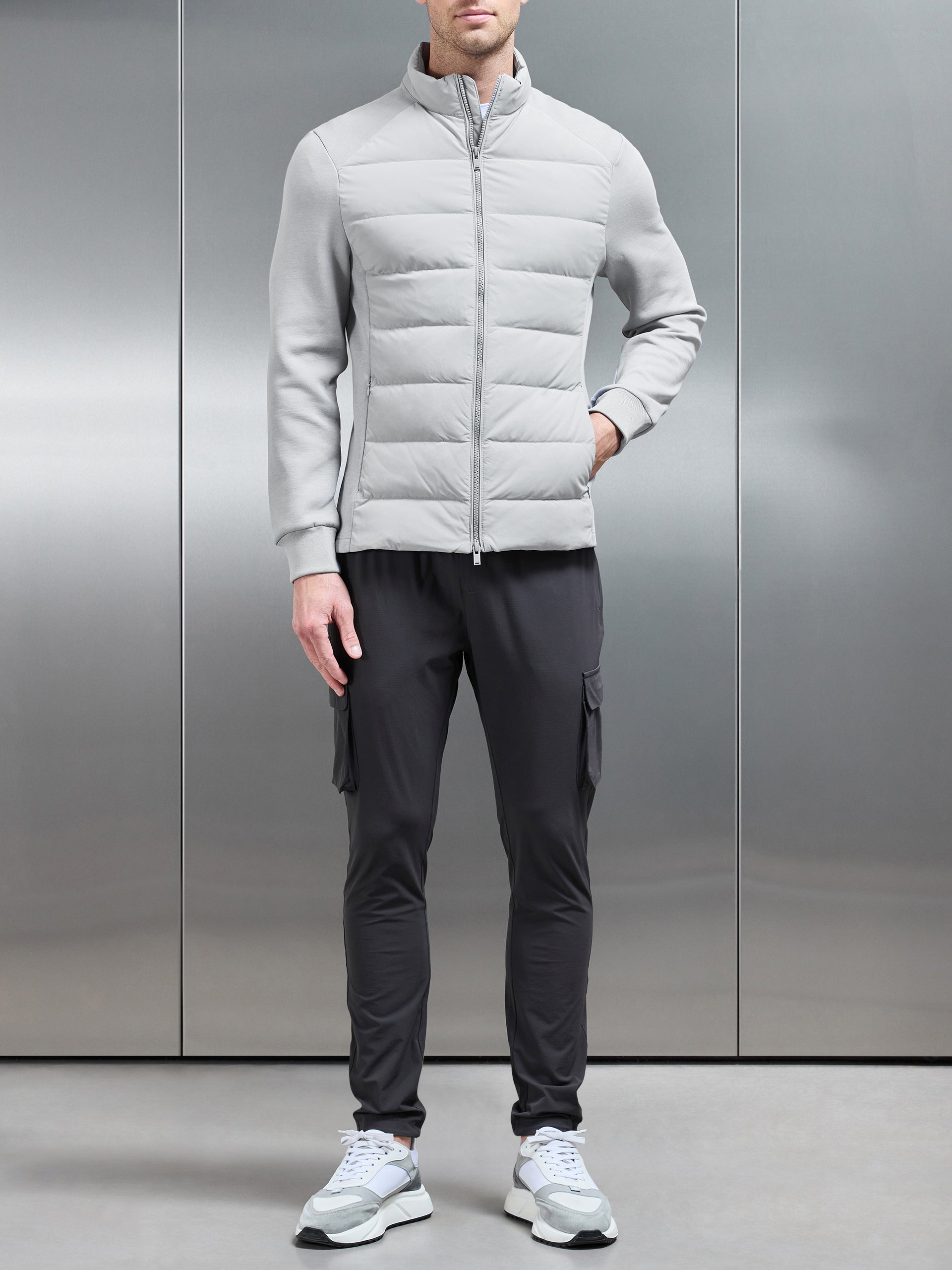 Hybrid Technical Puffer Jacket in Mid Grey