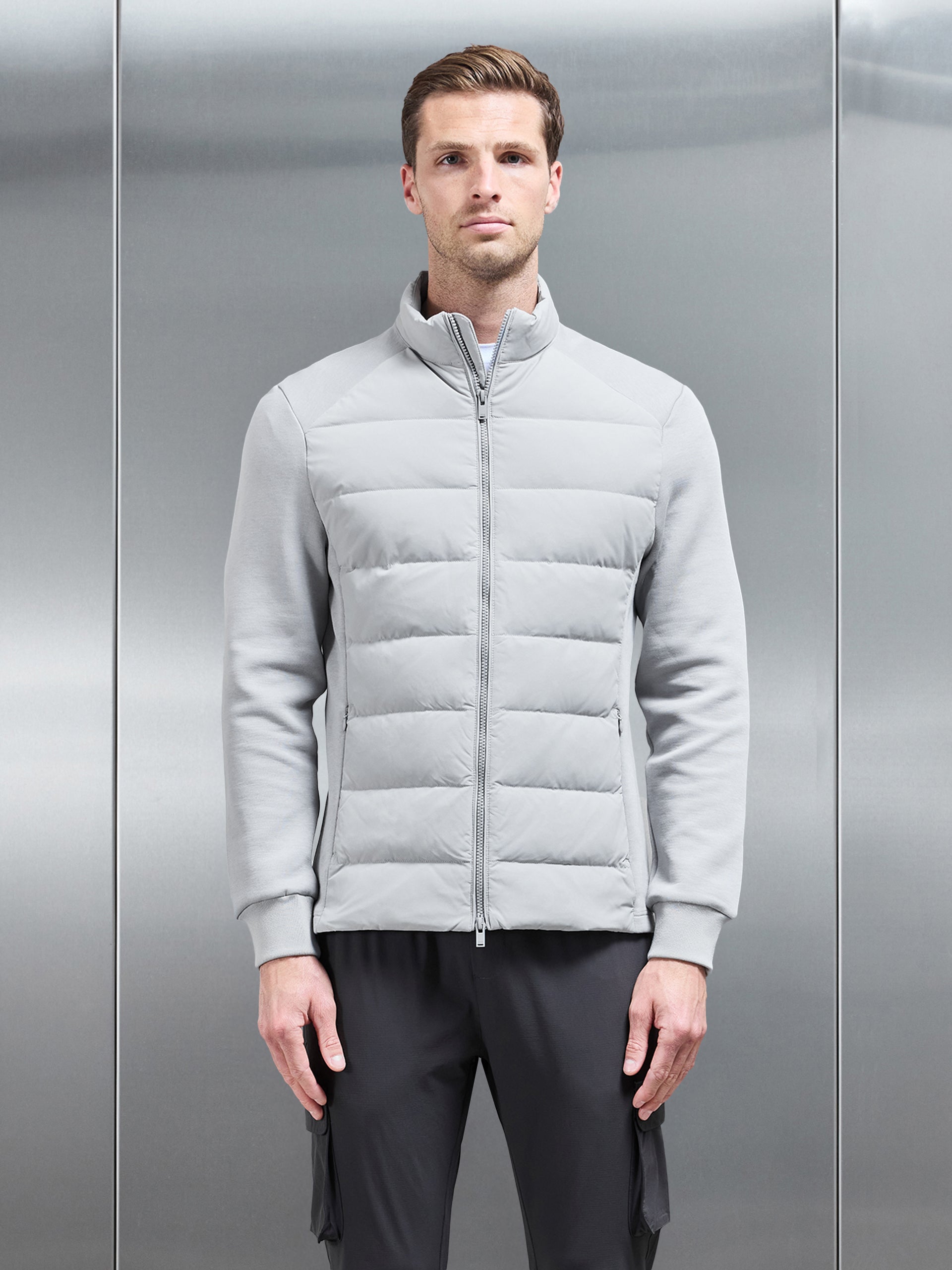 Hybrid Technical Puffer Jacket in Mid Grey