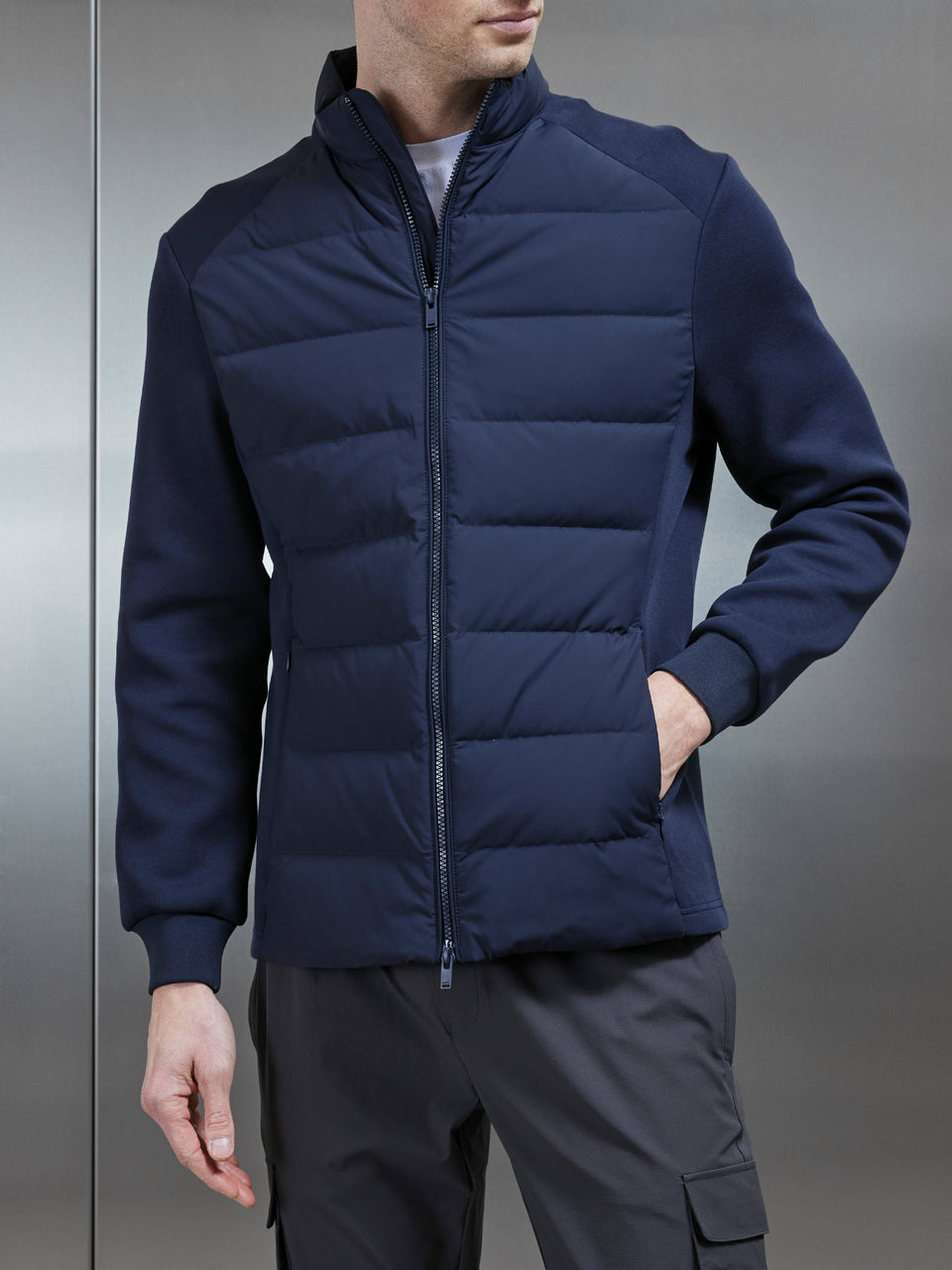 Hybrid Technical Puffer Jacket in Navy