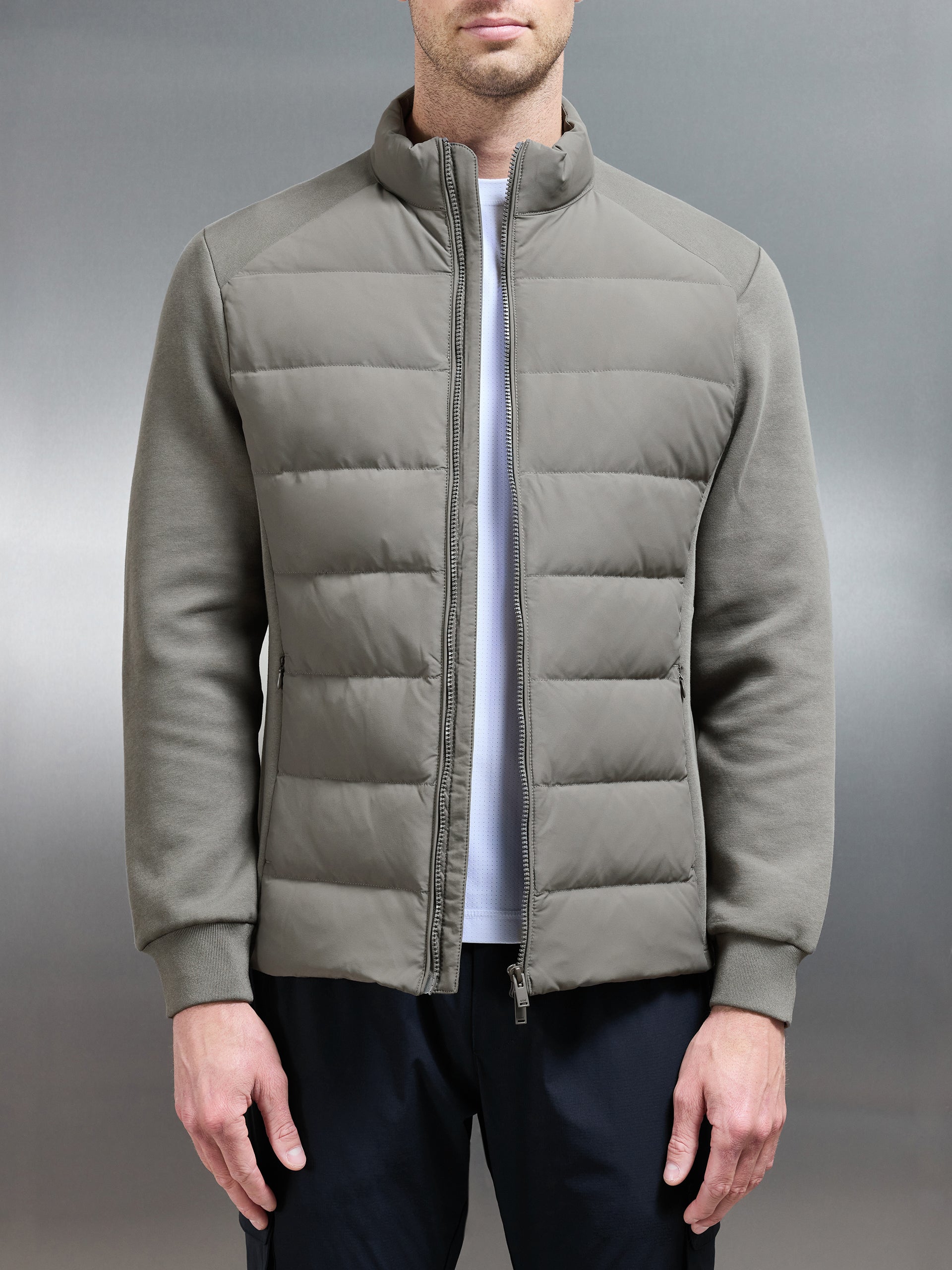 Hybrid Technical Puffer Jacket in Olive