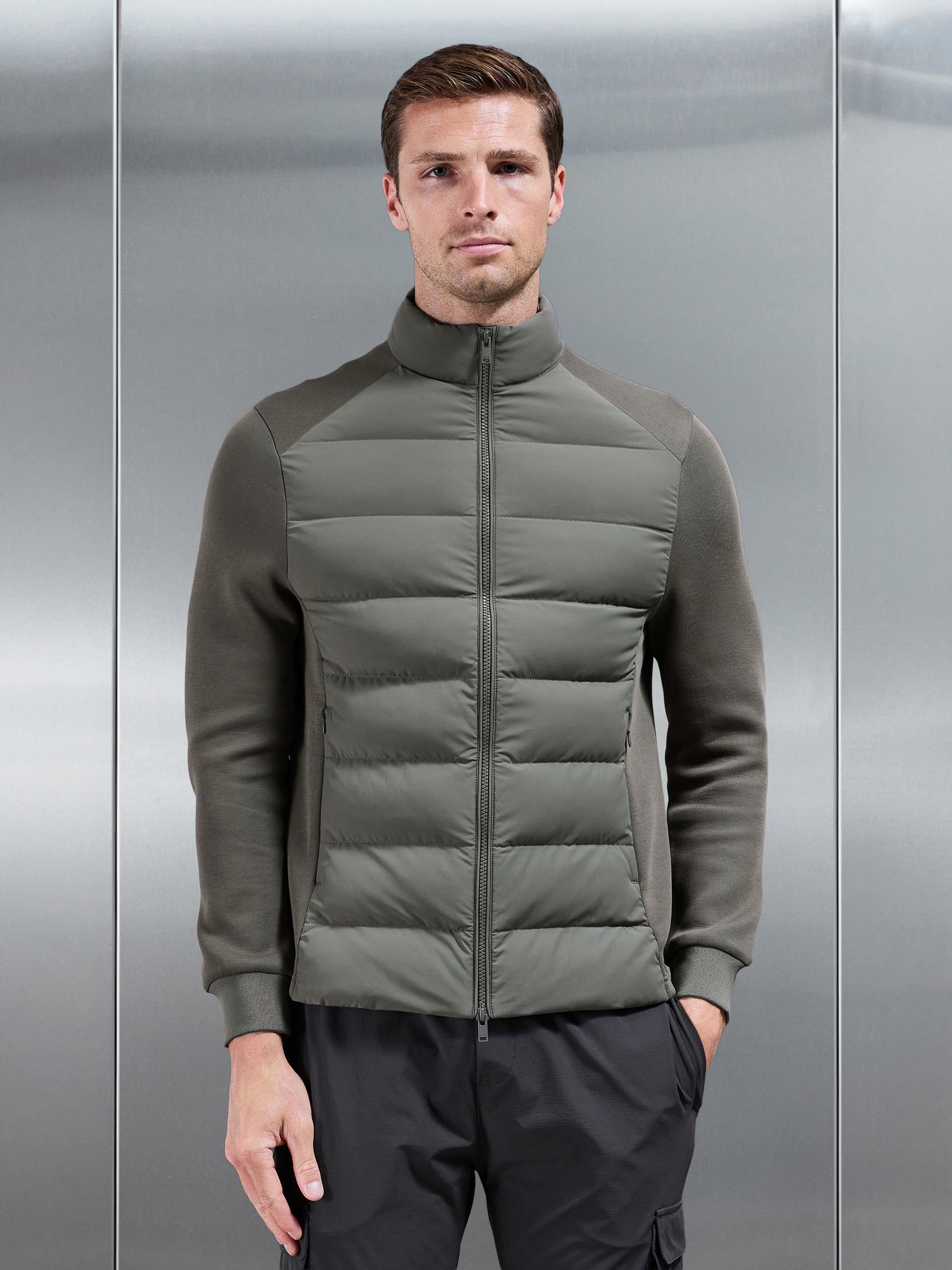 Hybrid Technical Puffer Jacket in Olive