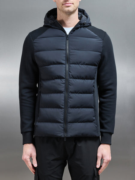 Hybrid Technical Puffer Windbreaker in Black