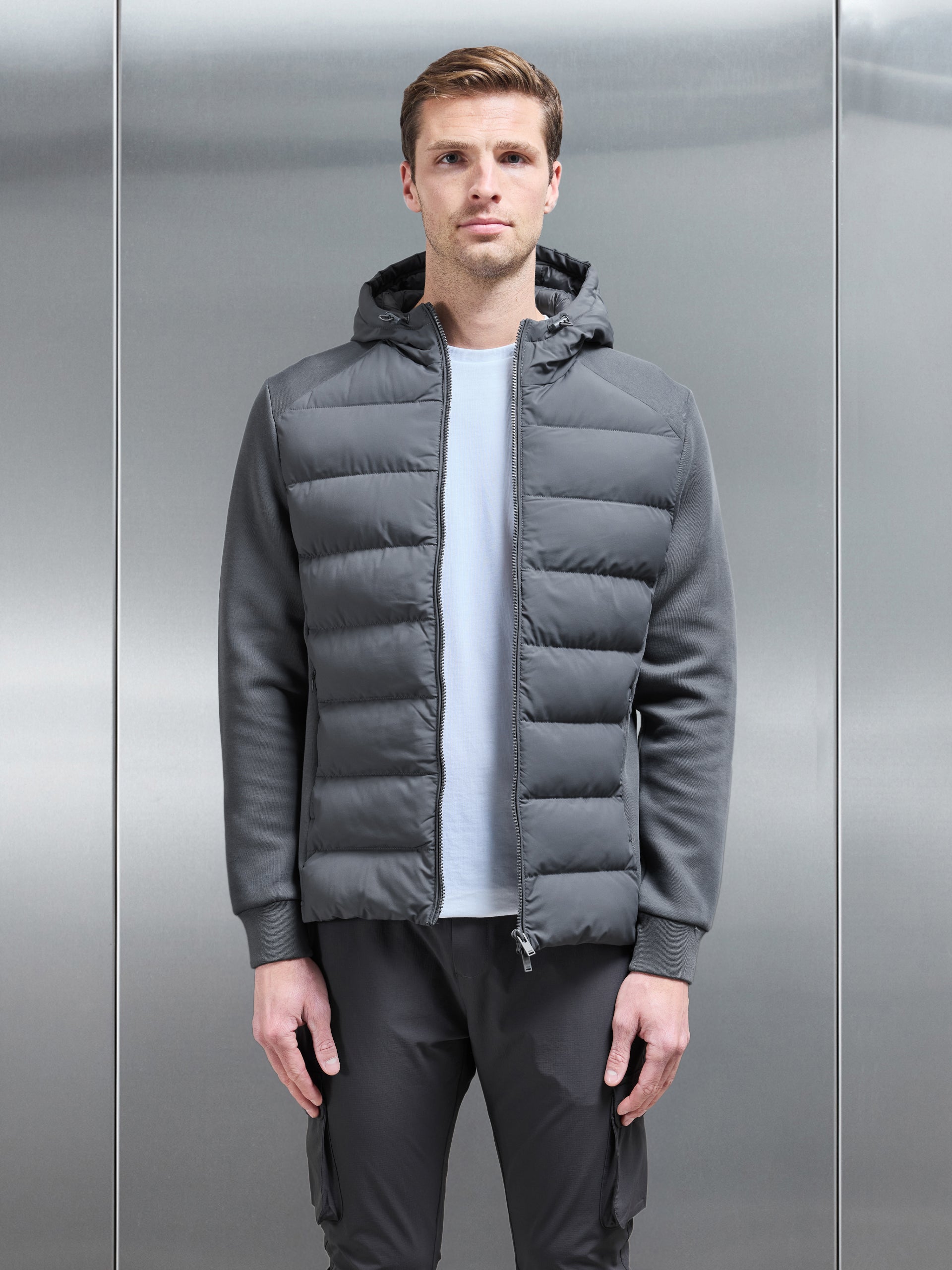 Hybrid Technical Puffer Windbreaker in Grey