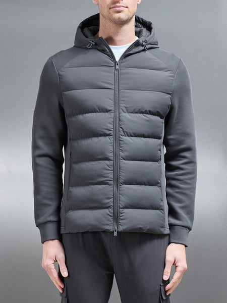 Hybrid Technical Puffer Windbreaker in Grey