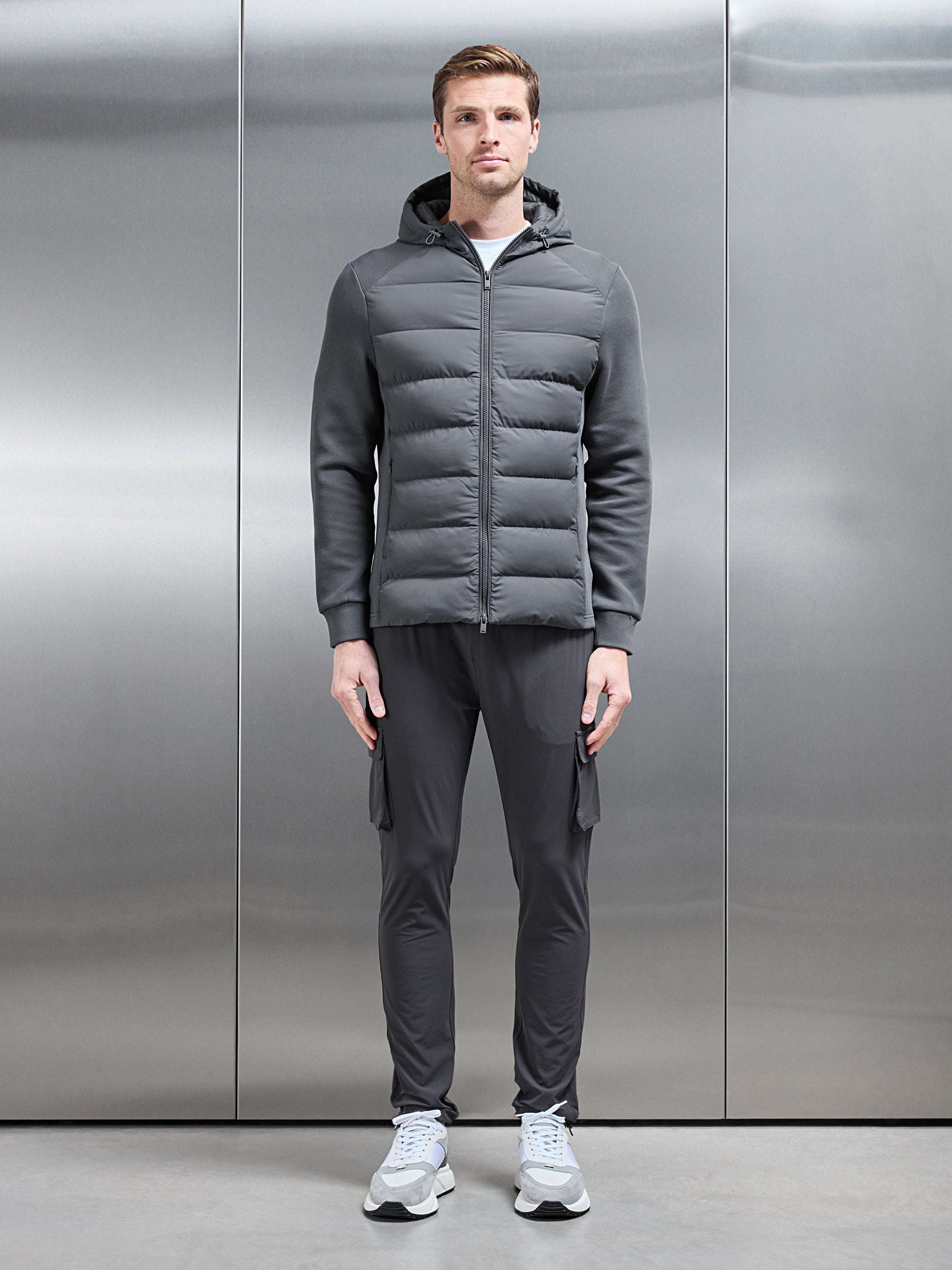 Hybrid Technical Puffer Windbreaker in Grey