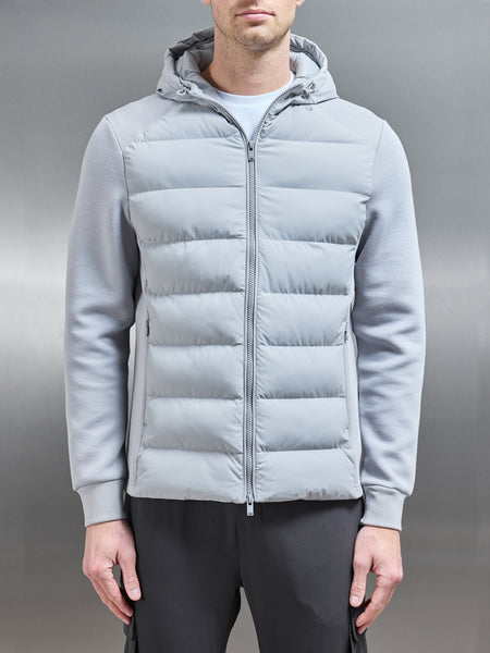 Hybrid Technical Puffer Windbreaker in Mid Grey