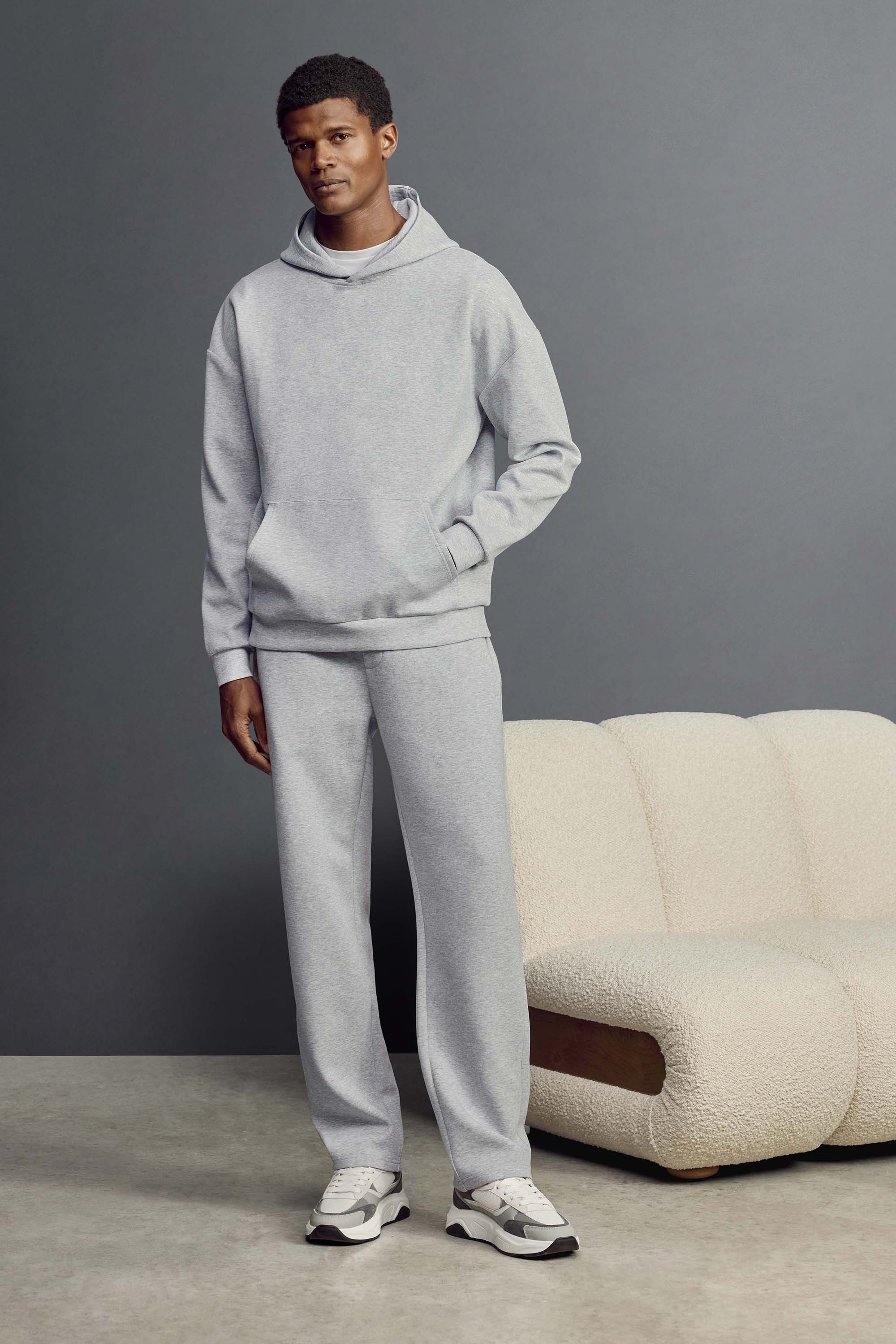 Interlock Jersey Relaxed Fit Hoodie in Marl Grey