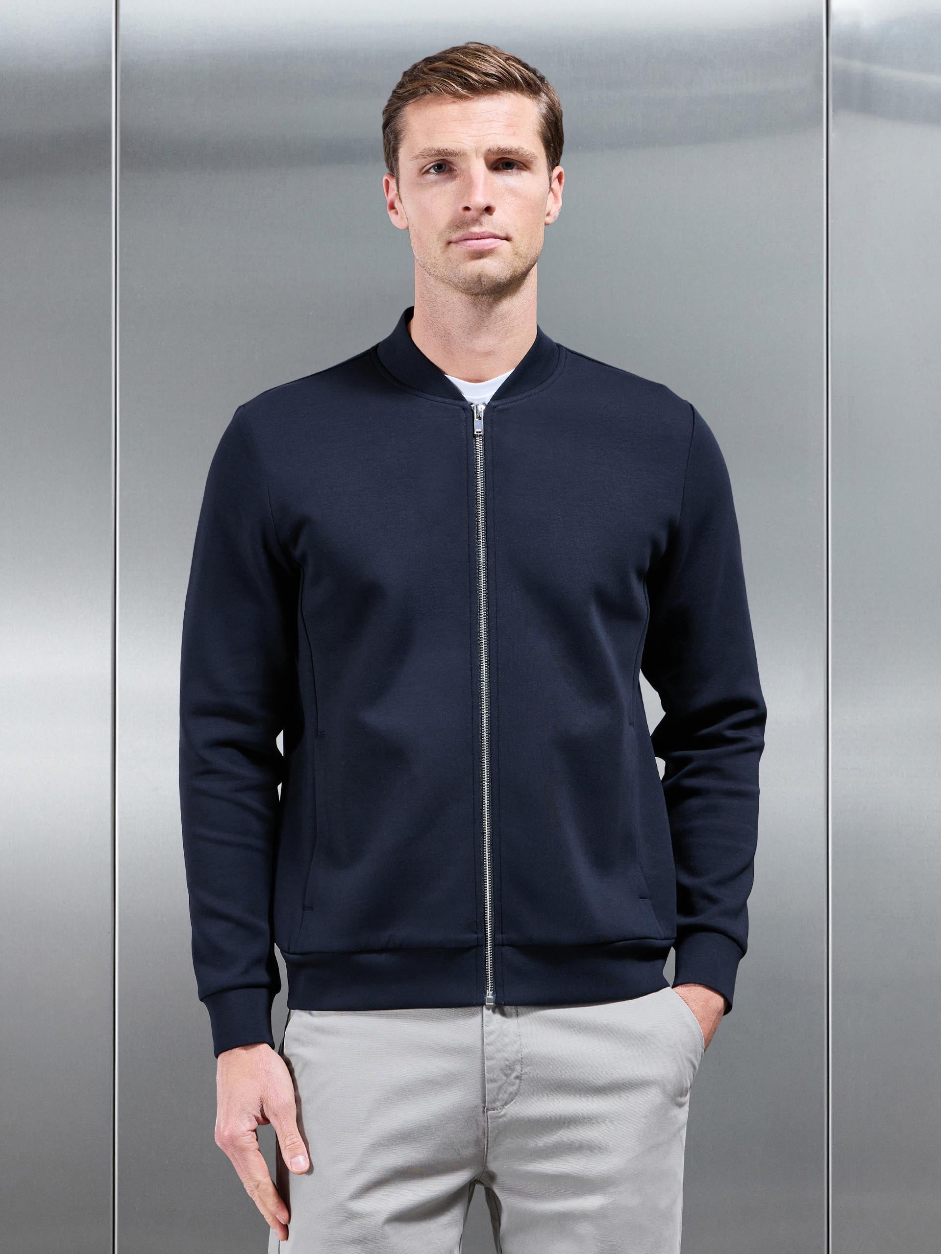 Interlock Jersey Bomber Jacket in Navy