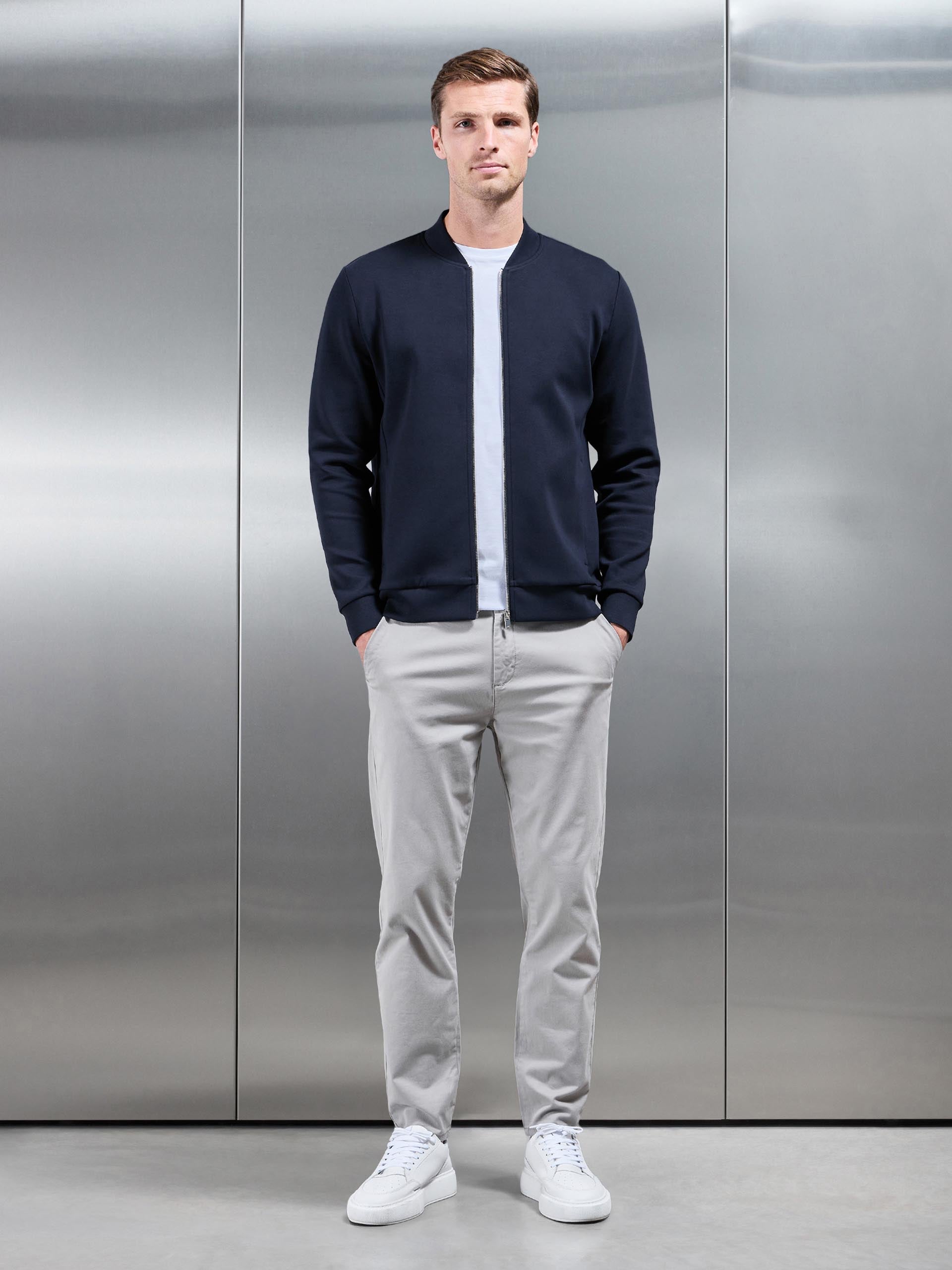 Interlock Jersey Bomber Jacket in Navy