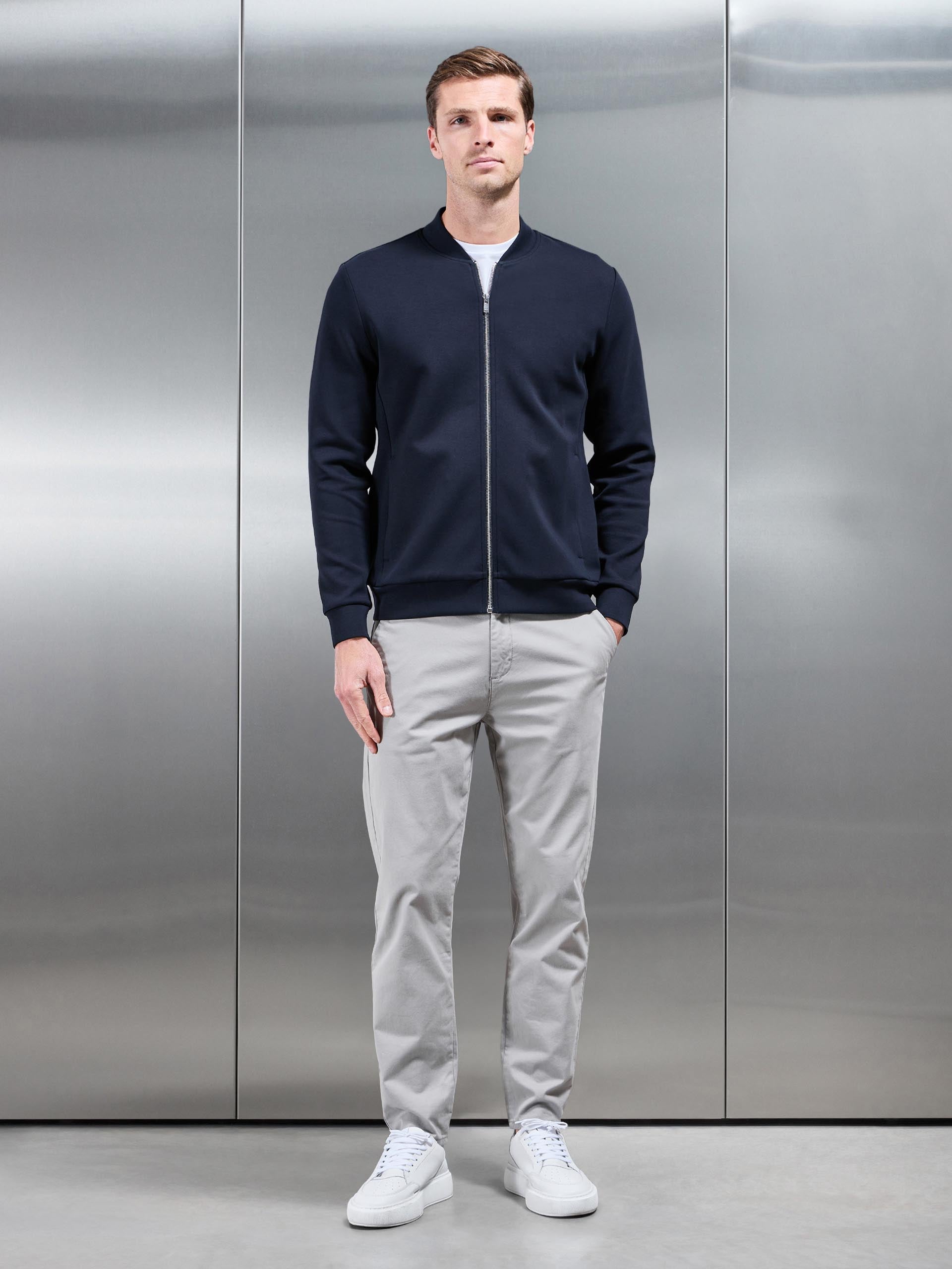 Interlock Jersey Bomber Jacket in Navy