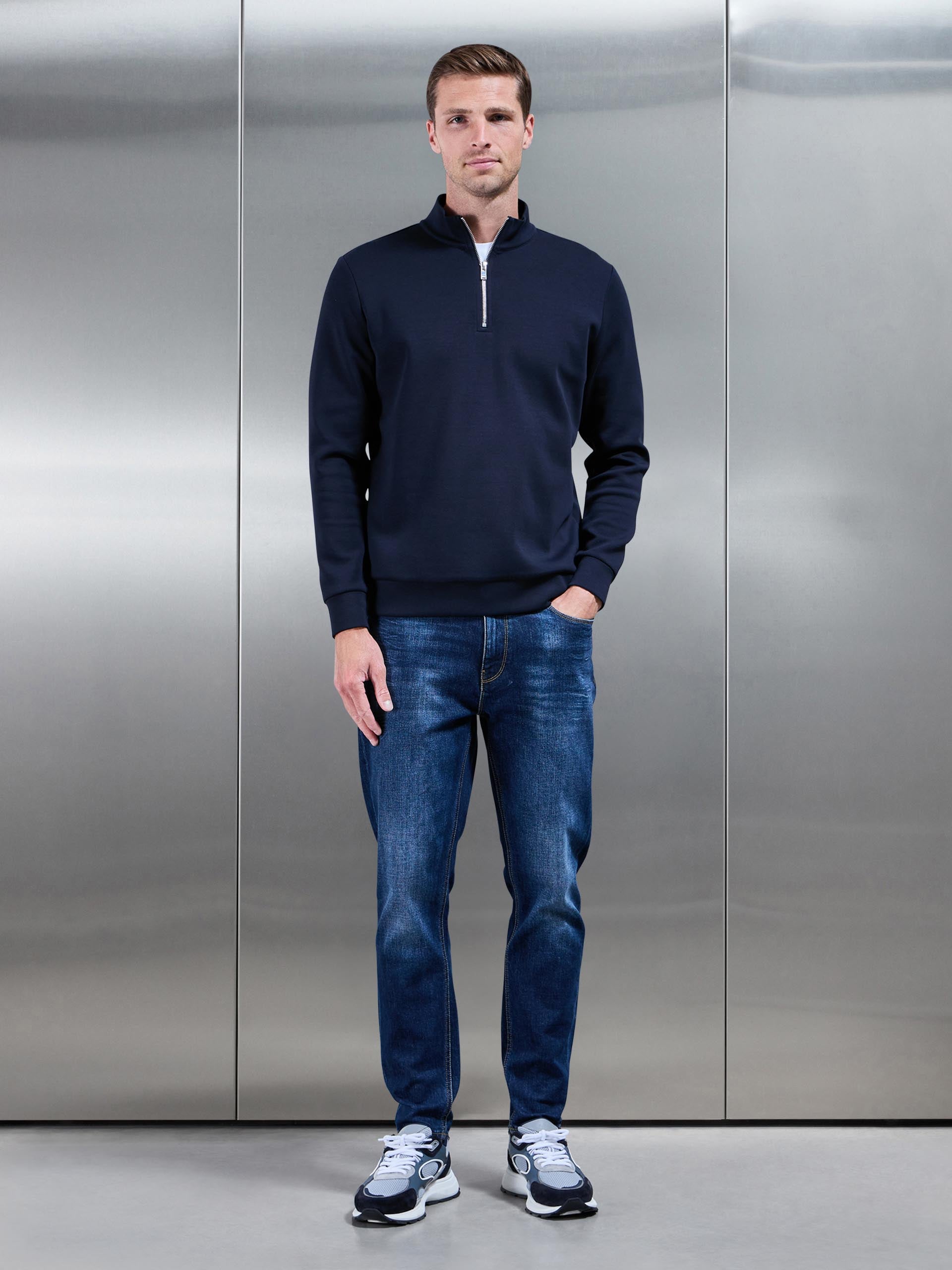 Interlock Jersey Half Zip in Navy
