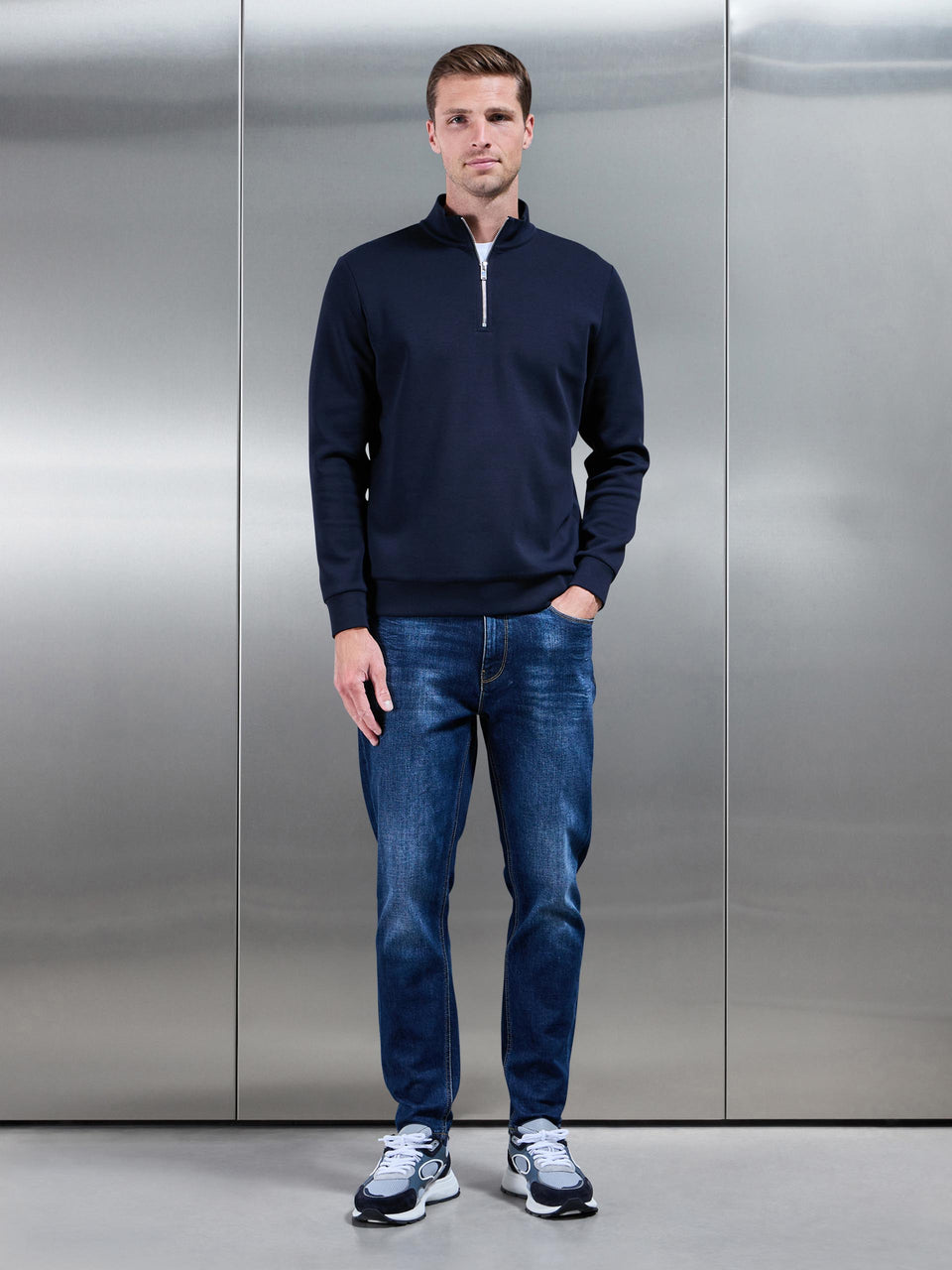 Interlock Jersey Half Zip in Navy