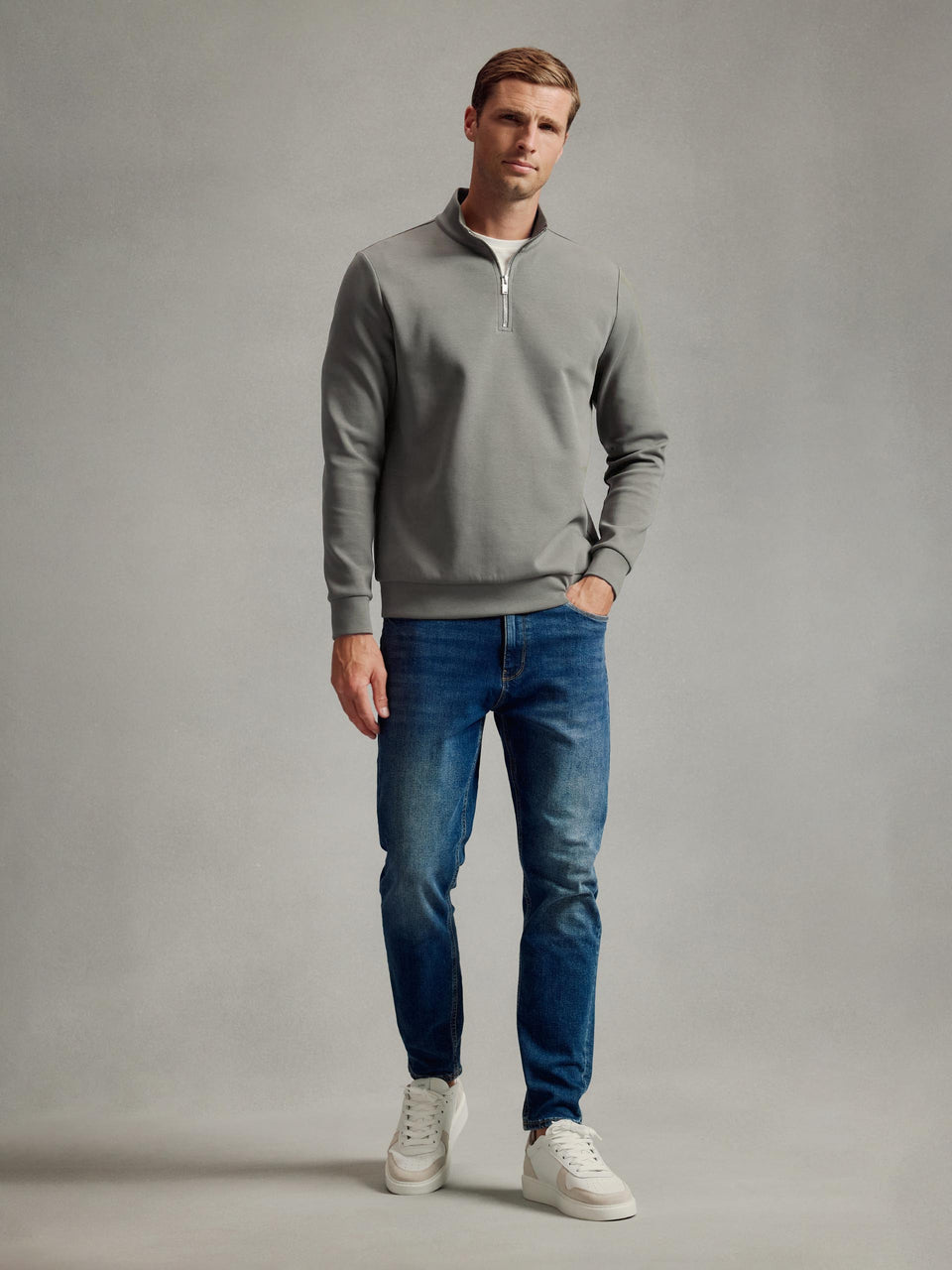 Interlock Jersey Half Zip in Sage