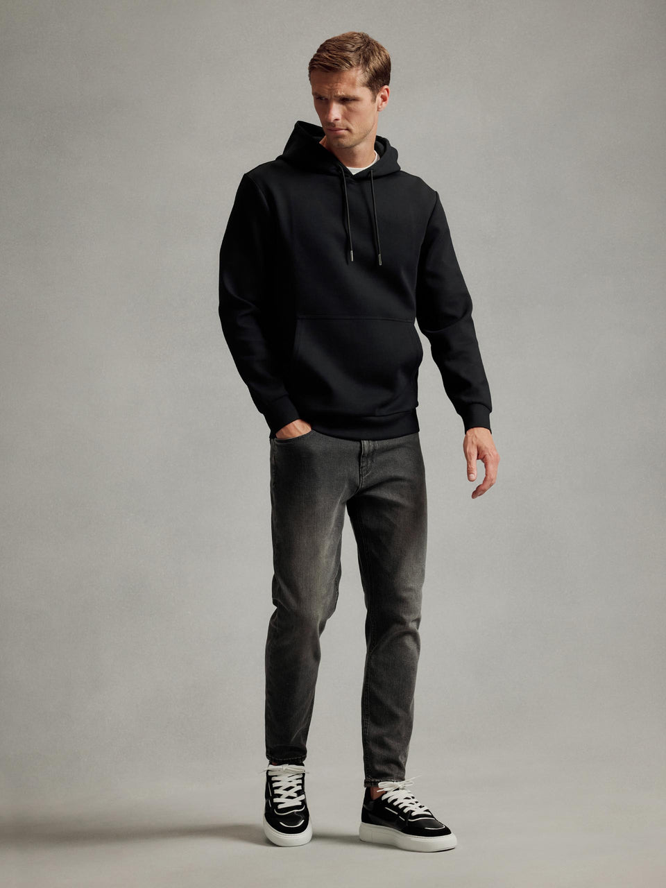 Interlock Jersey Essential Hoodie in Black