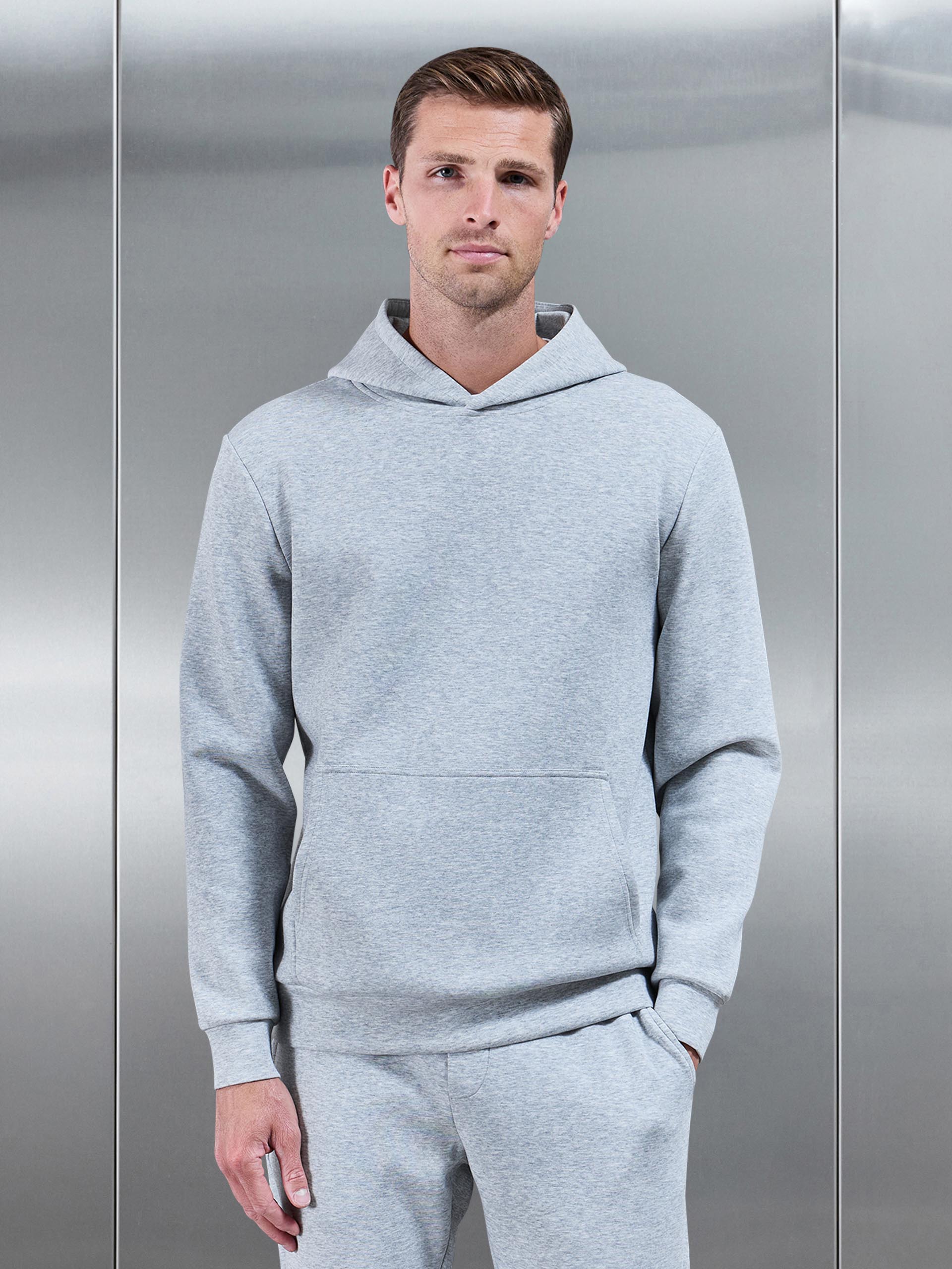 Interlock Jersey Hoodie in Marl Grey