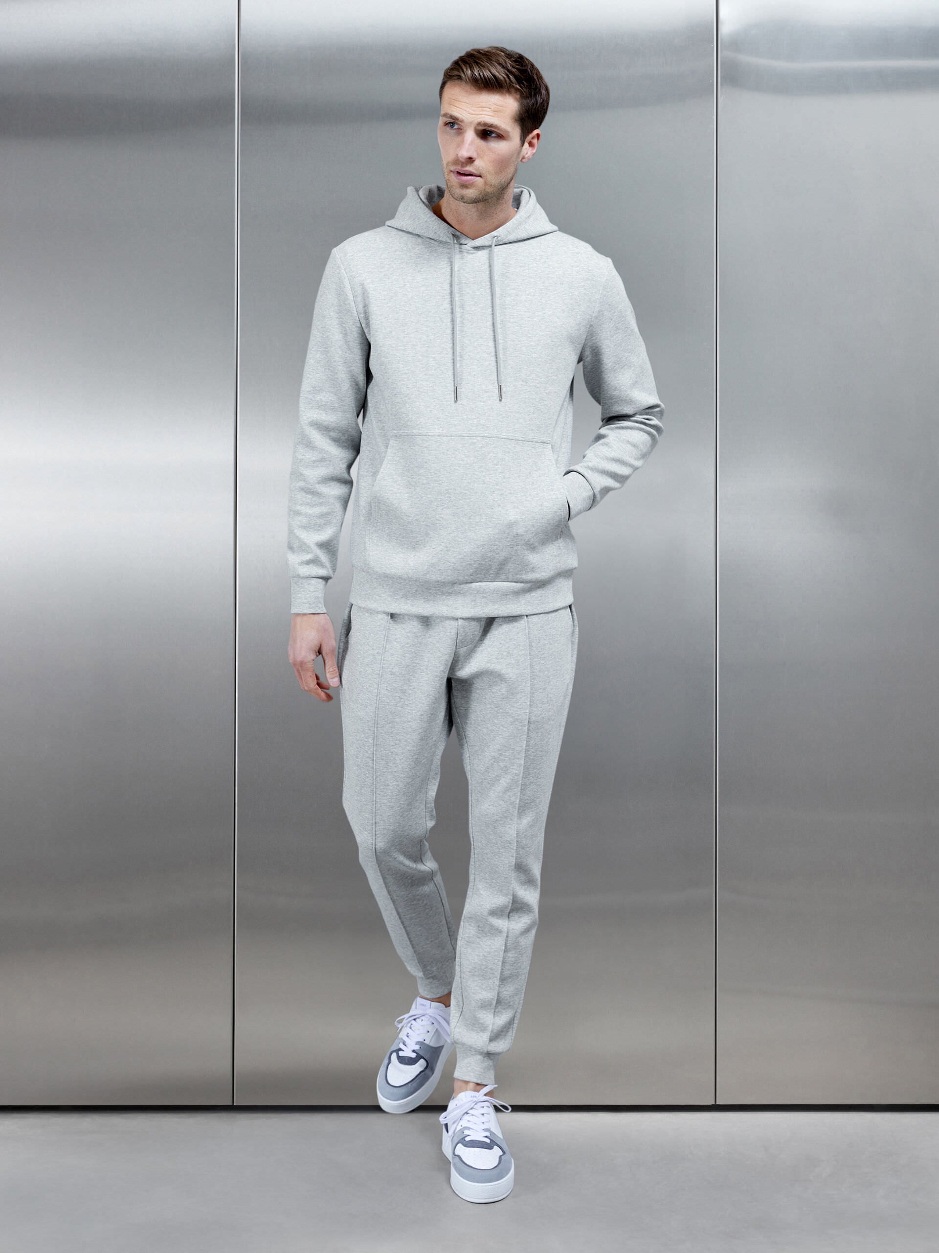 Interlock Jersey Hoodie in Marl Grey