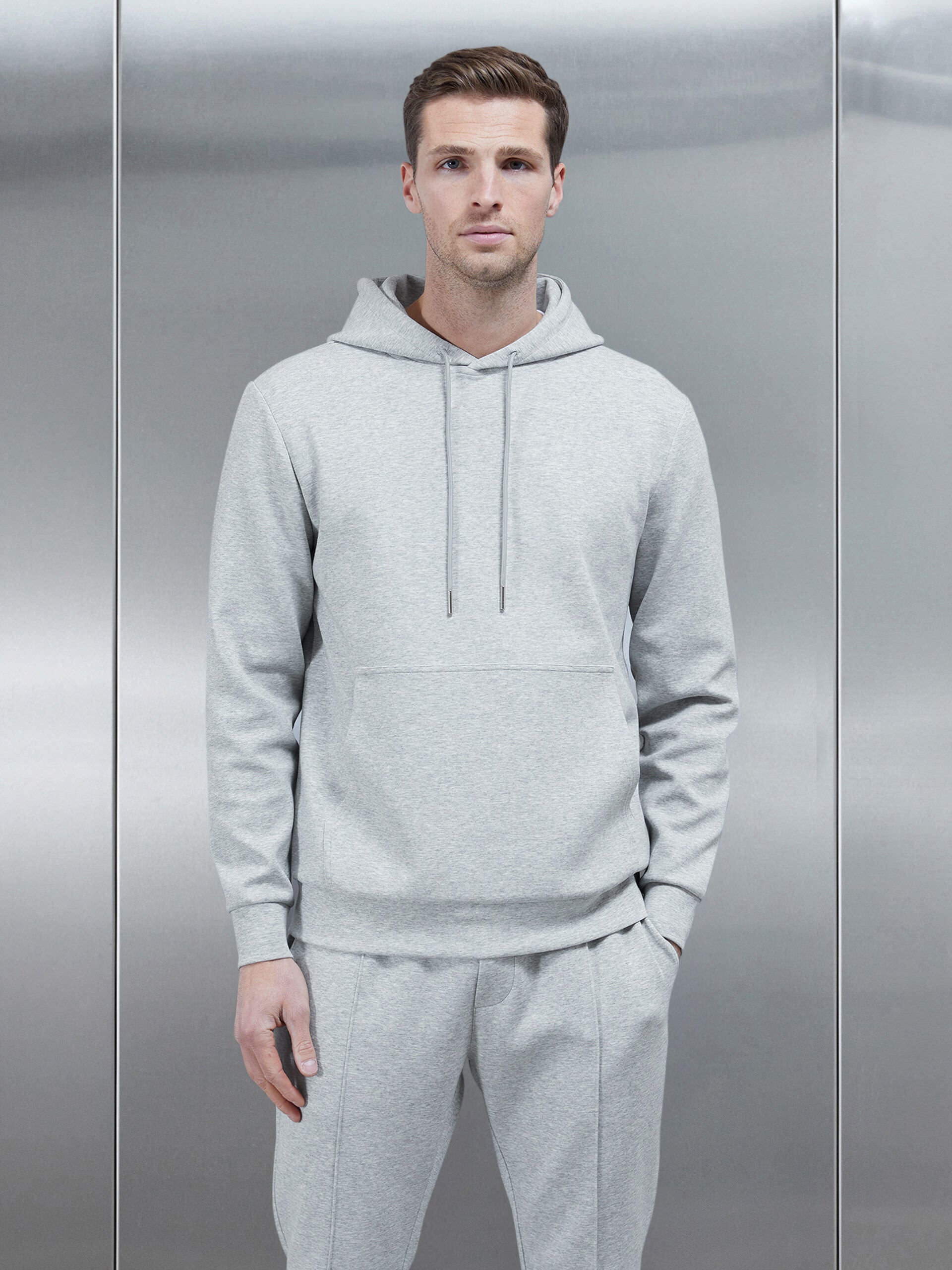 Interlock Jersey Hoodie in Marl Grey