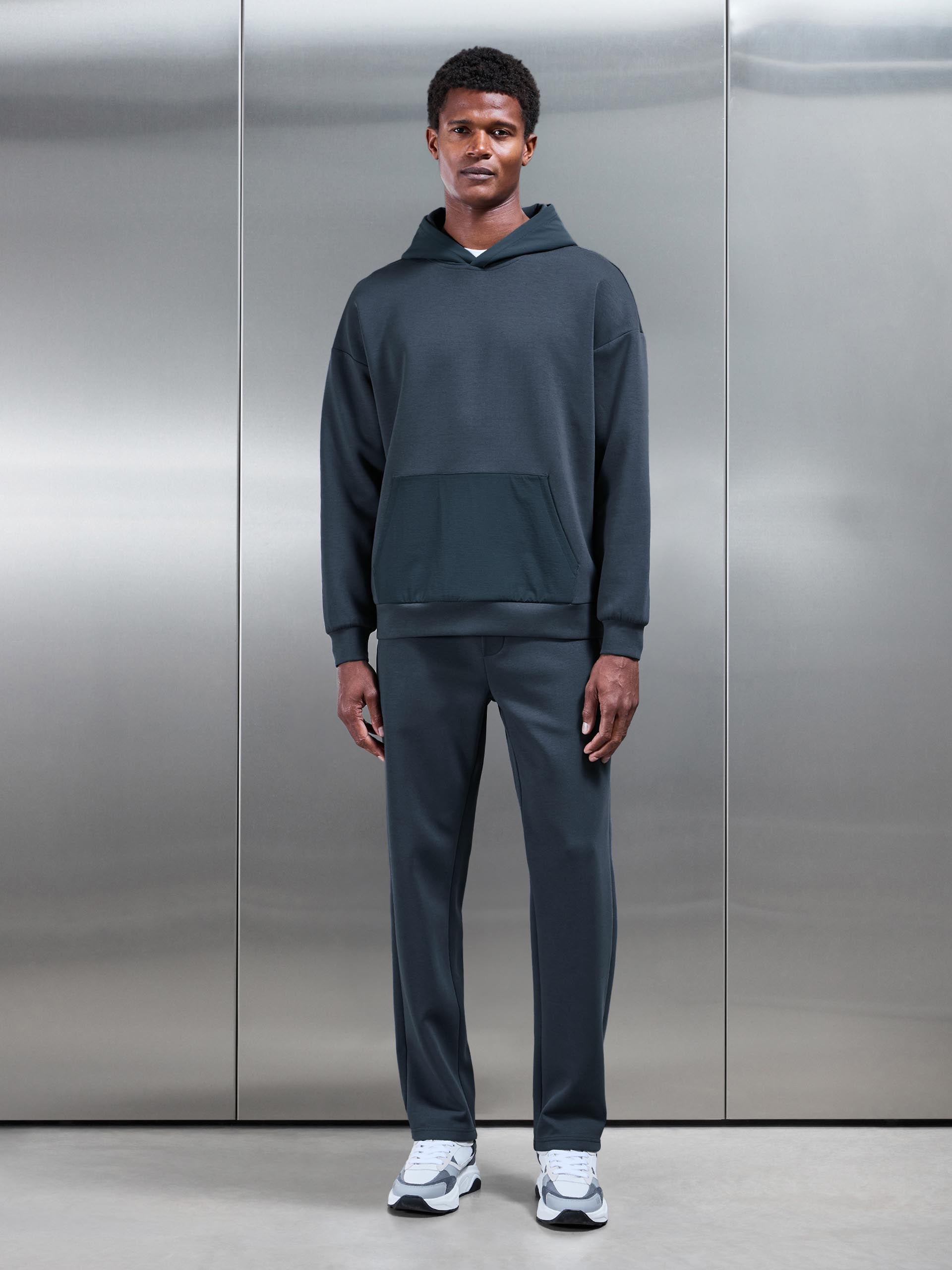 Interlock Jersey Hybrid Relaxed Hoodie in Slate Blue