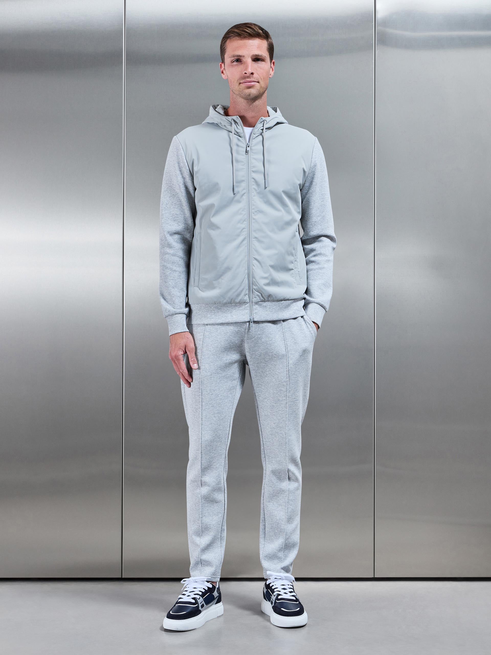 Interlock Jersey Hybrid Technical Windbreaker in Marl Grey