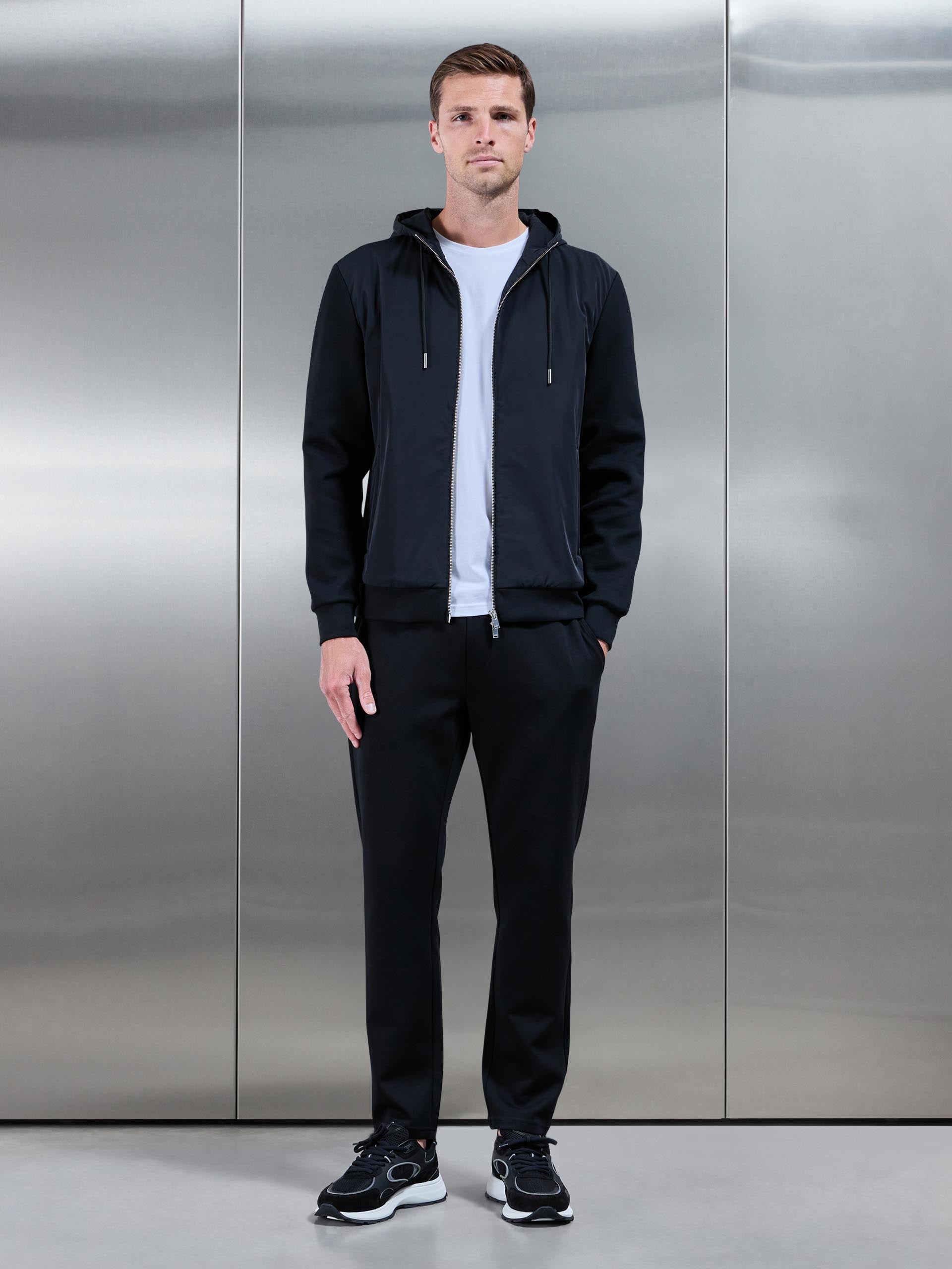 Interlock Jersey Hybrid Windbreaker in Black
