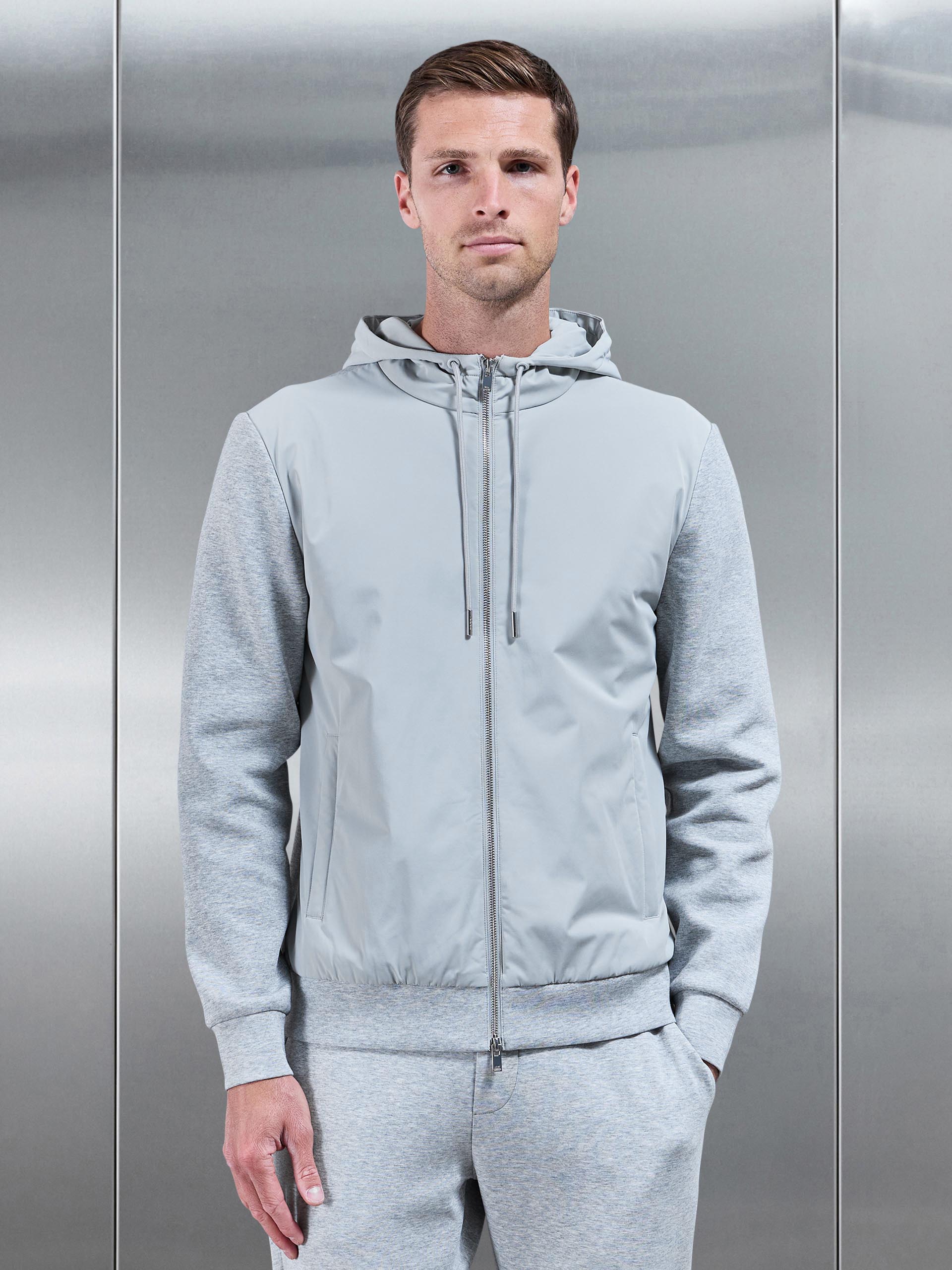 Interlock Jersey Hybrid Windbreaker in Marl Grey