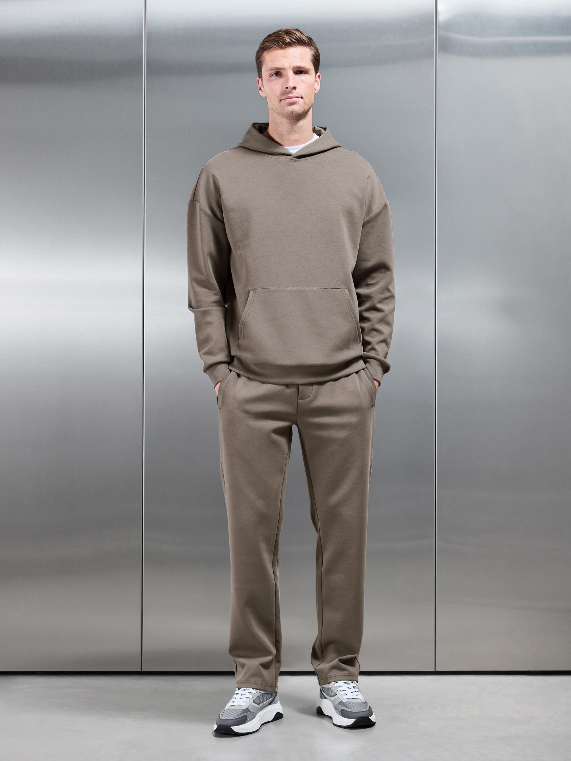 Interlock Jersey Relaxed Fit Hoodie in Taupe