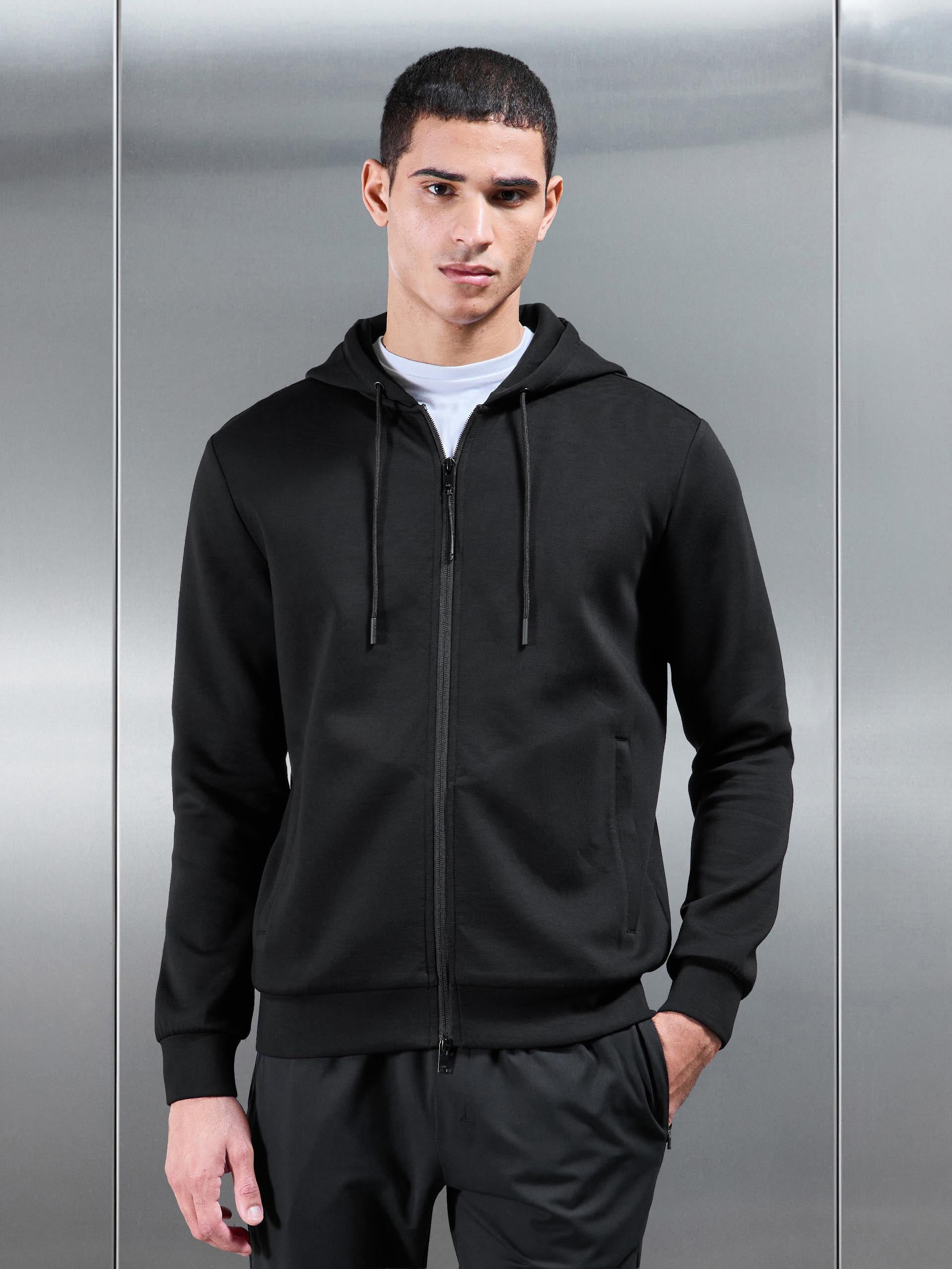 Interlock Jersey Technical Zip Hoodie in Black