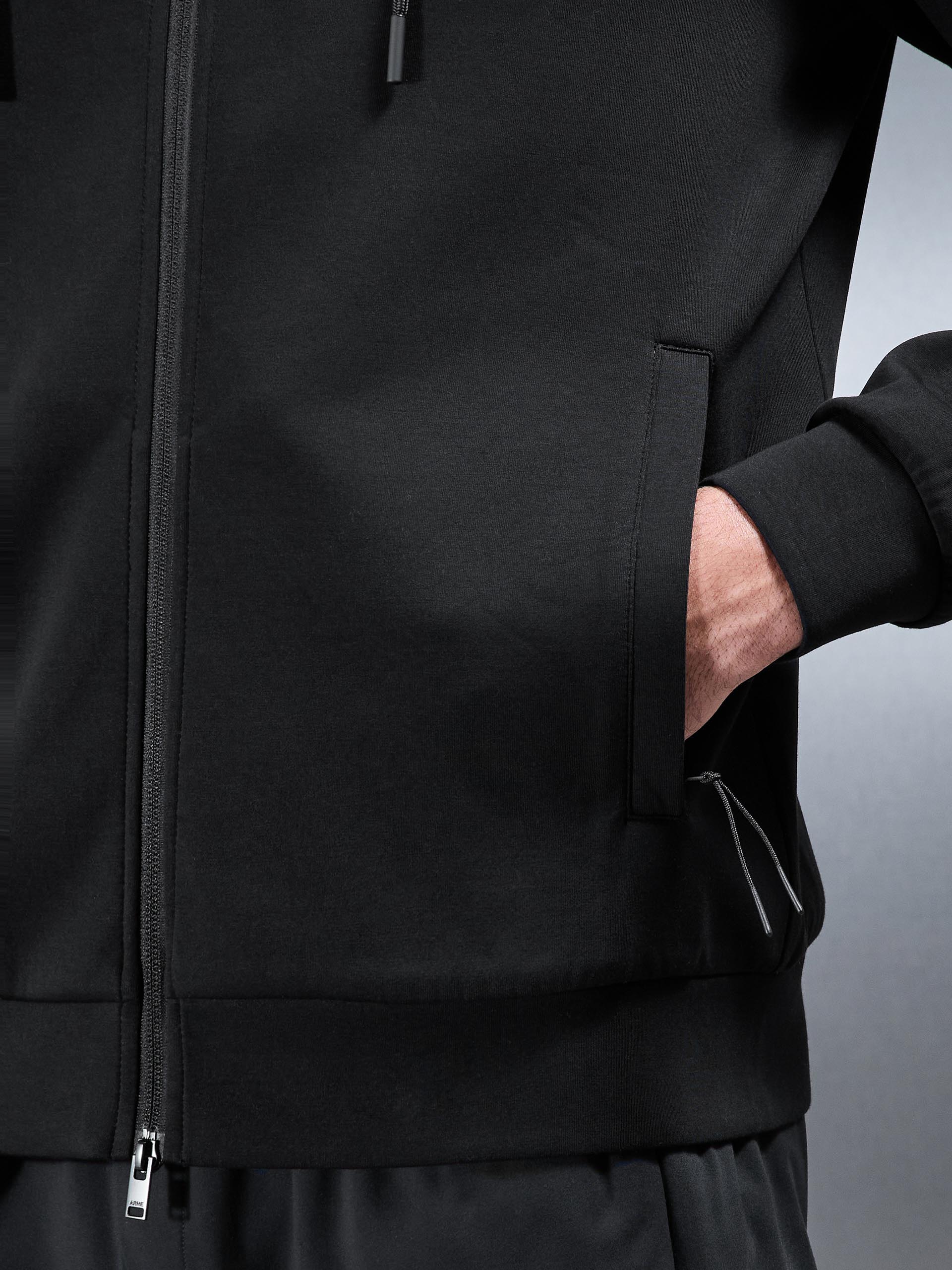 Interlock Jersey Technical Zip Hoodie in Black