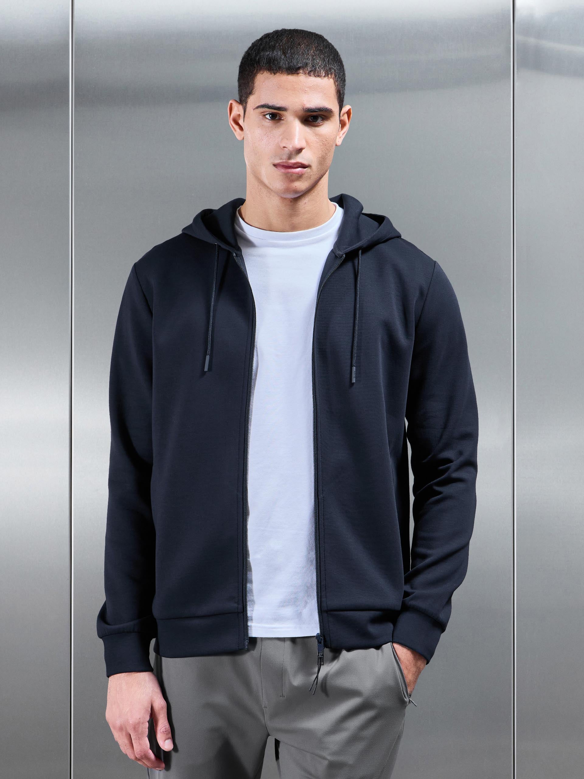 Interlock Jersey Technical Zip Hoodie in Navy