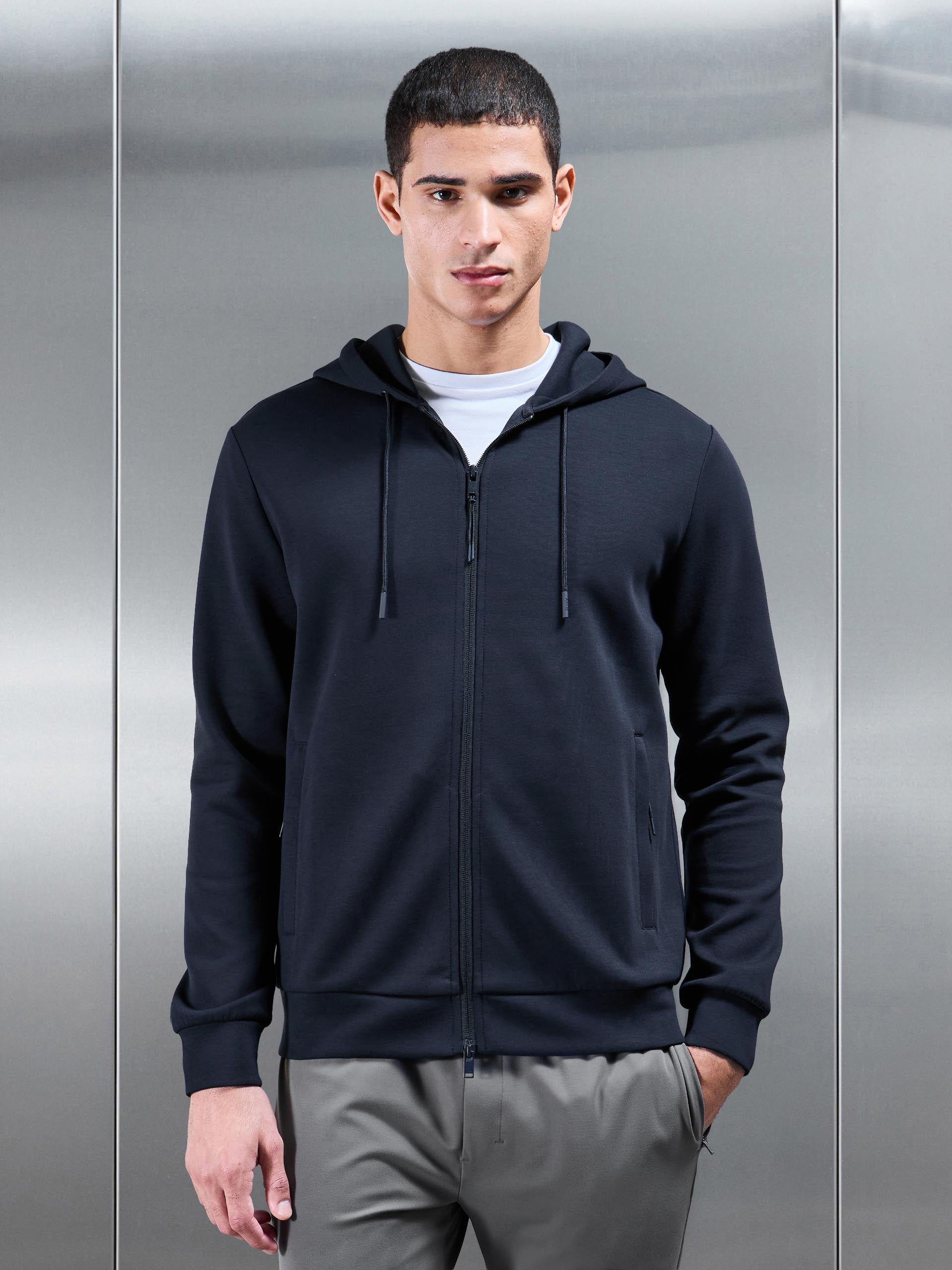 Interlock Jersey Technical Zip Hoodie in Navy