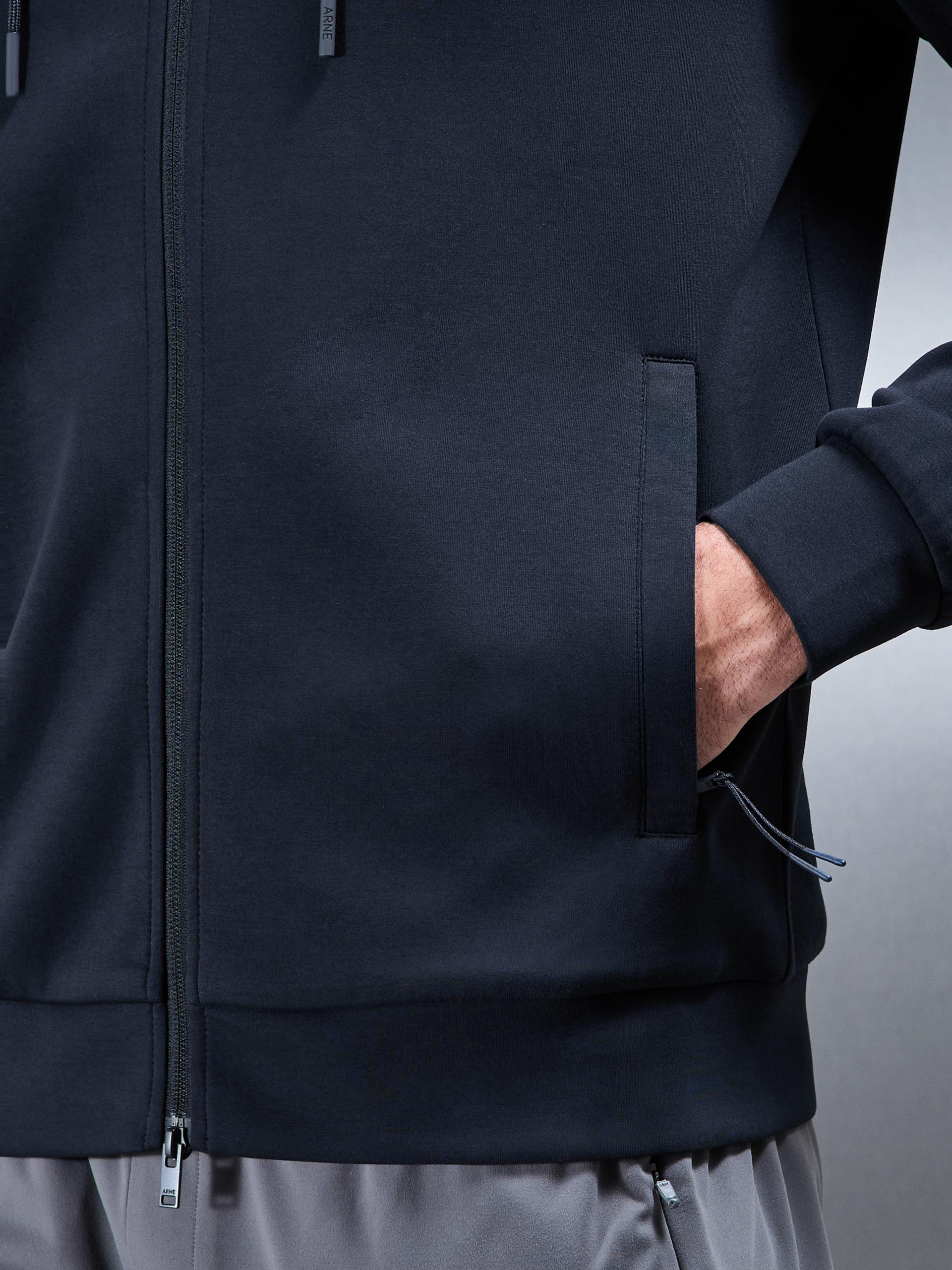 Interlock Jersey Technical Zip Hoodie in Navy