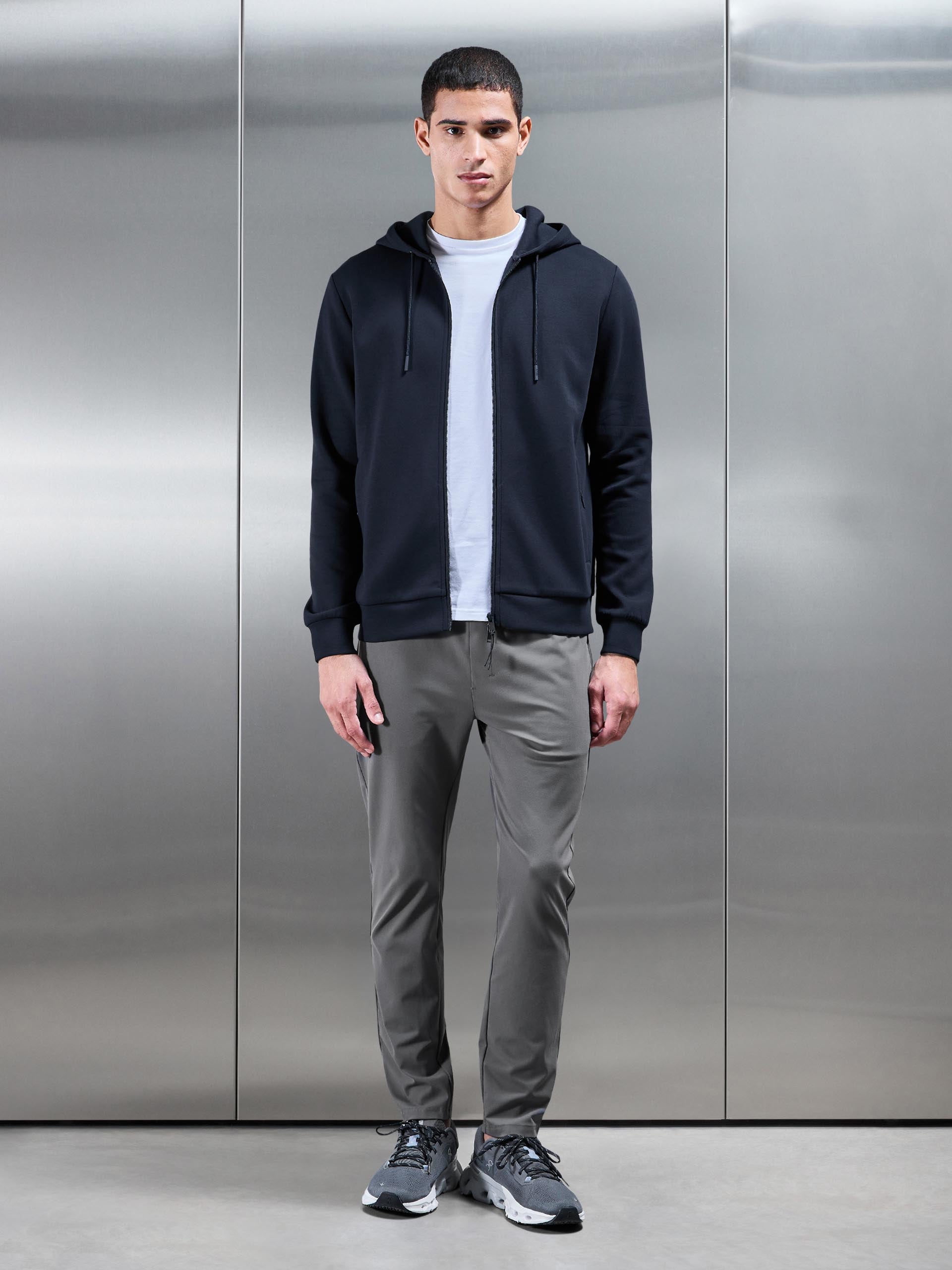 Interlock Jersey Technical Zip Hoodie in Navy