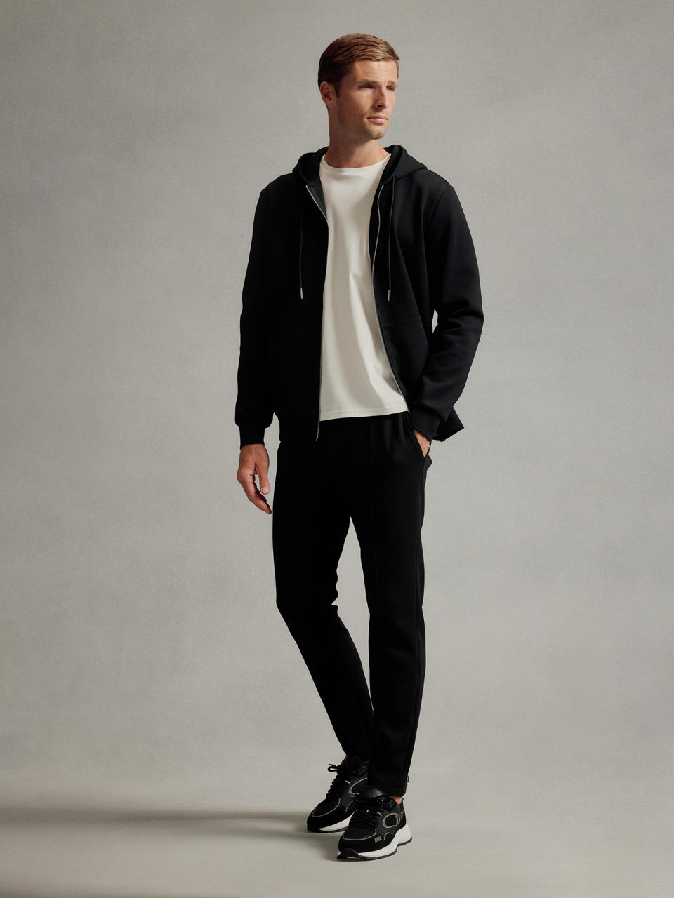 Interlock Jersey Zip Hoodie in Black