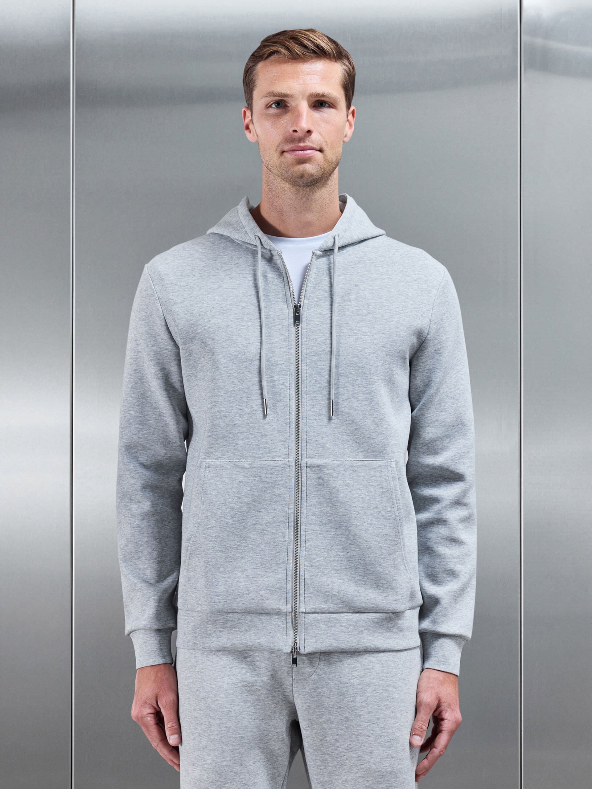 Interlock Jersey Zip Hoodie in Marl Grey